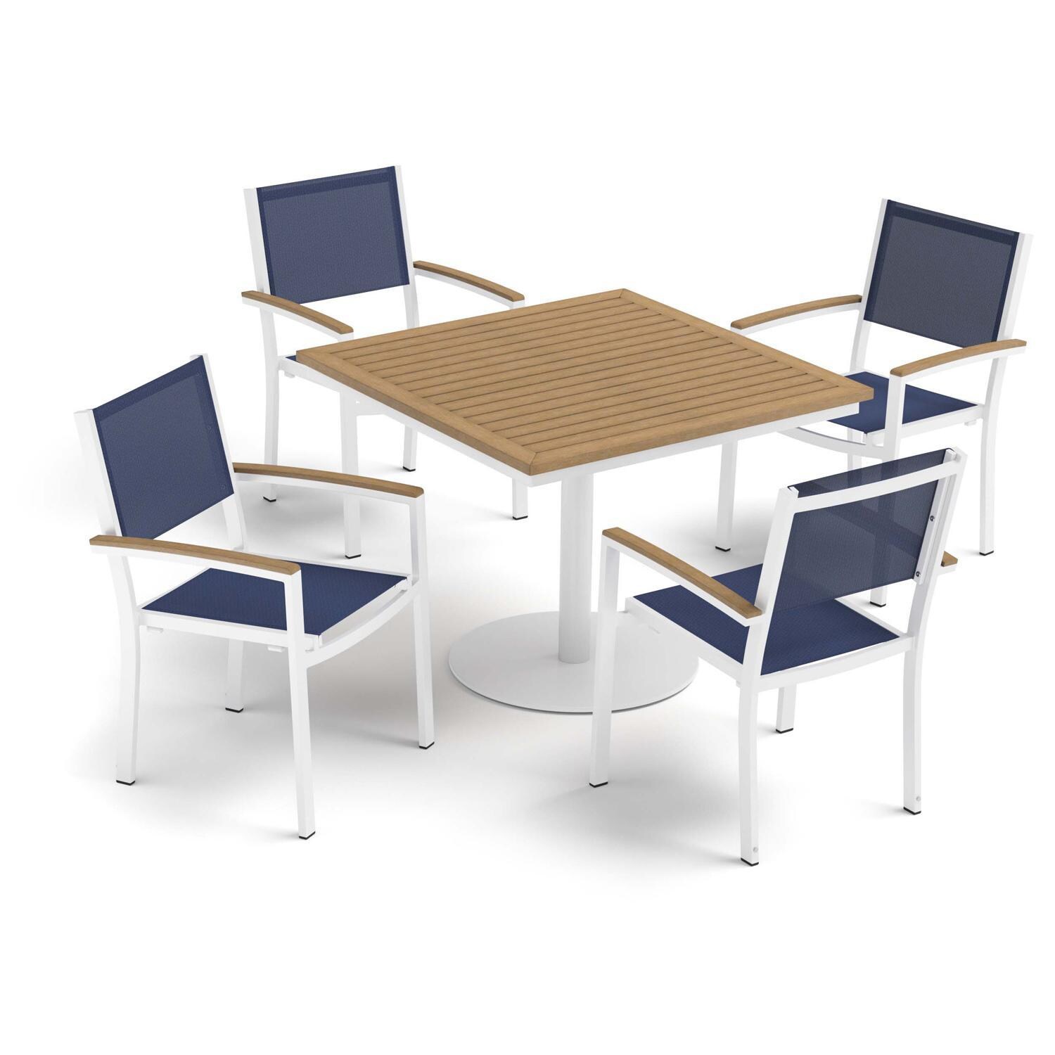 Oxford Garden Travira 5 Pc Composite Sling & Aluminum Dining Set W/ Natural Tekwood Arm Caps & Square Table Top in Chalk/Ink Pen - Top View thumbnail