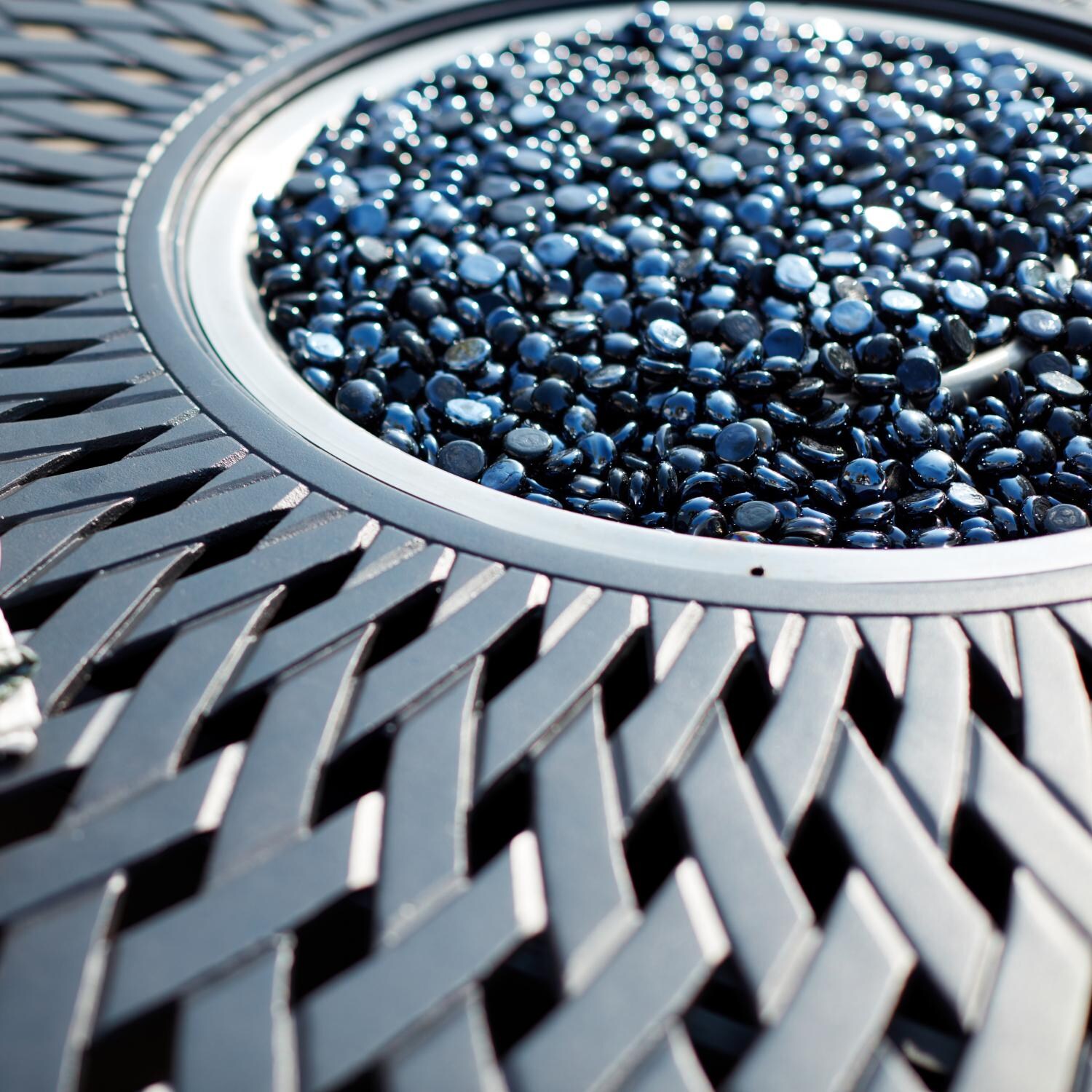 Darlee 201630-9PC-60GHW Ocean View 9 Piece Cast Aluminum Patio Counter Height Fire Pit Bar Set W/ 64 Inch Square Table & Sesame Cushions - Table Detail thumbnail