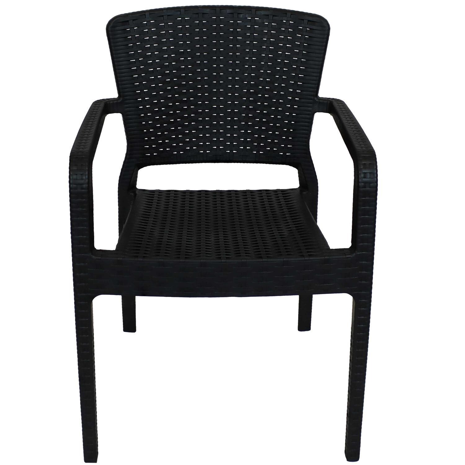 Ultimate Patio Plastic Stackable Arm Chair - Black - Front View thumbnail