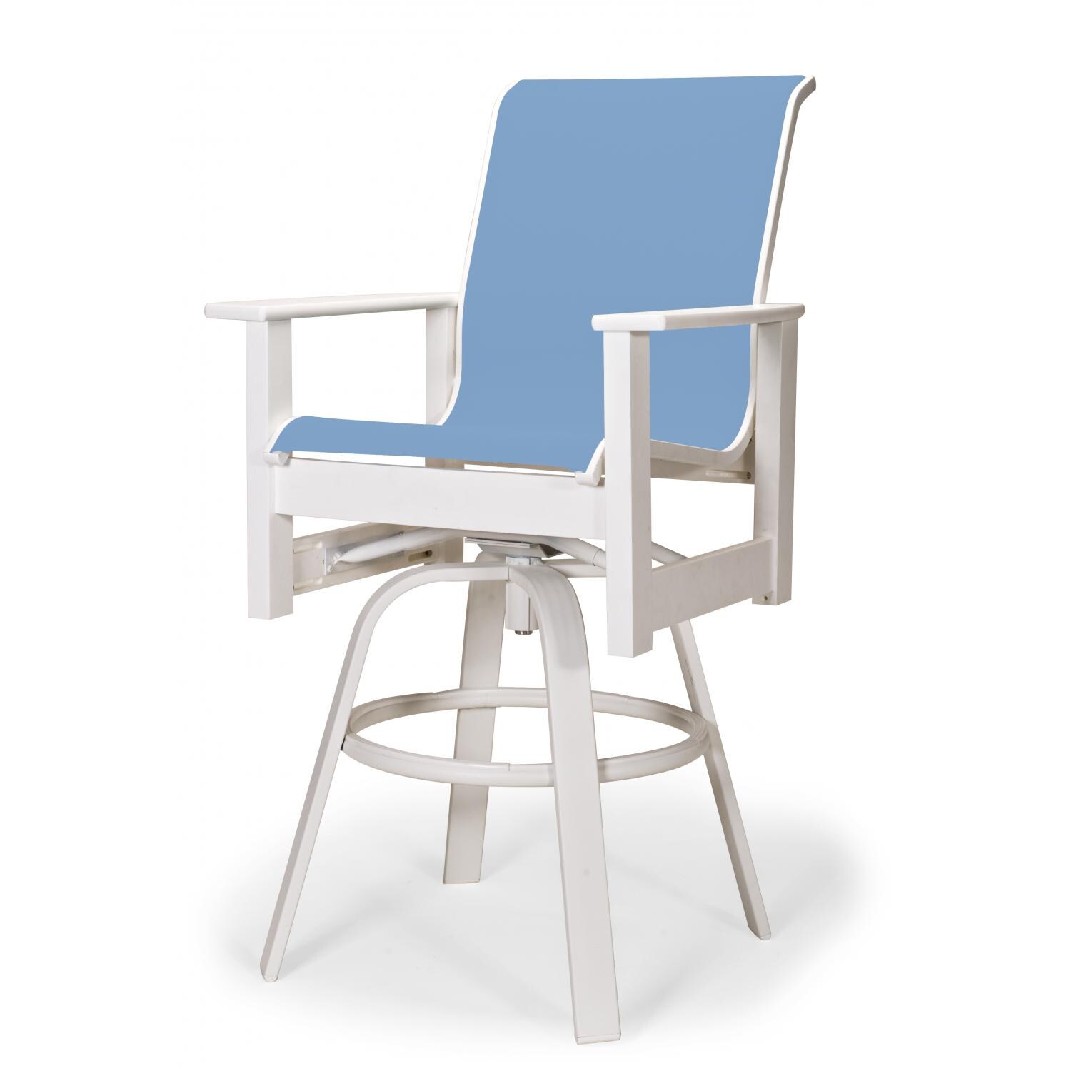 Leeward MGP Outdoor Swivel Bar Stool With Sling Seating By Telescope Casual - Textured Snow/Sky