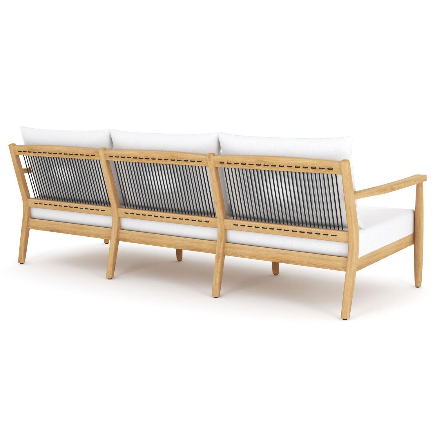 Palma Teak 3 Person Sofa W/ White Cushions by Royal Teak Collection - Rear View - White Background thumbnail