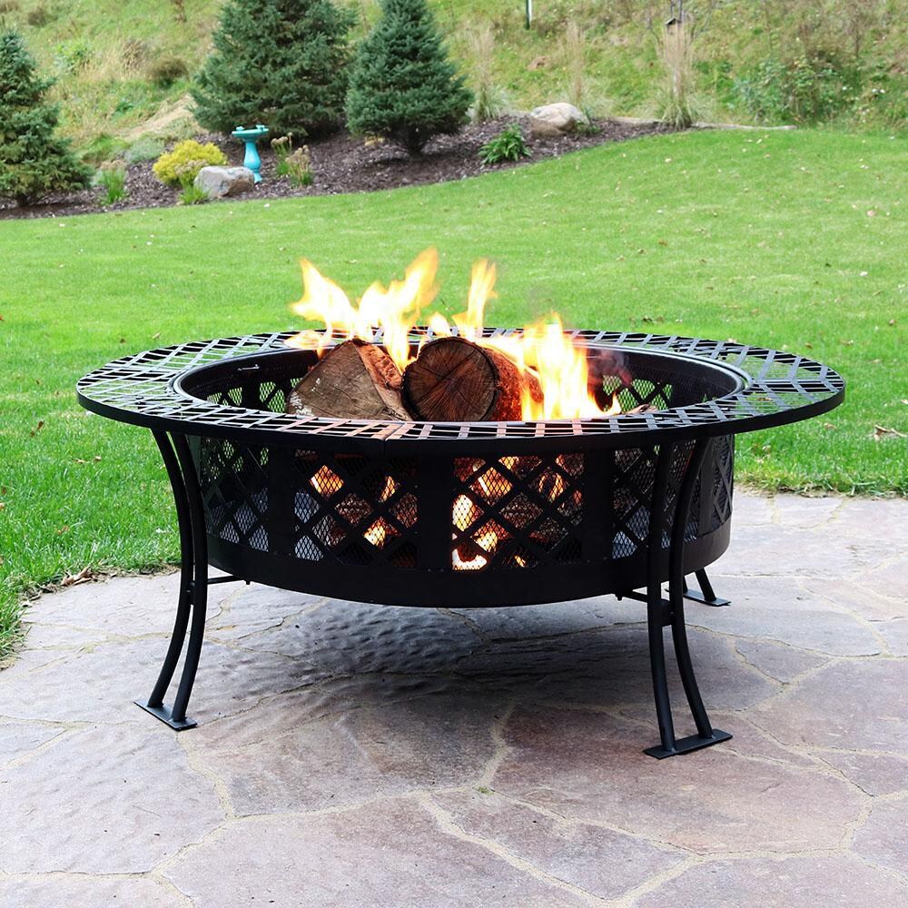 Diamond Weave 40 Inch Round Steel Wood-Burning Fire Pit in Black by Ultimate Patio