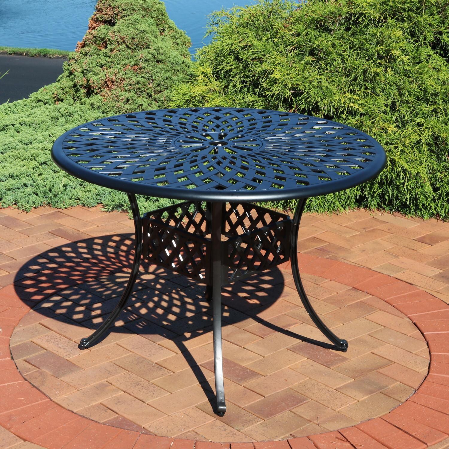 Ultimate Patio 41 1/2-Inch Round Cast Aluminum Outdoor Patio Table W/ Crossweave Design - Black