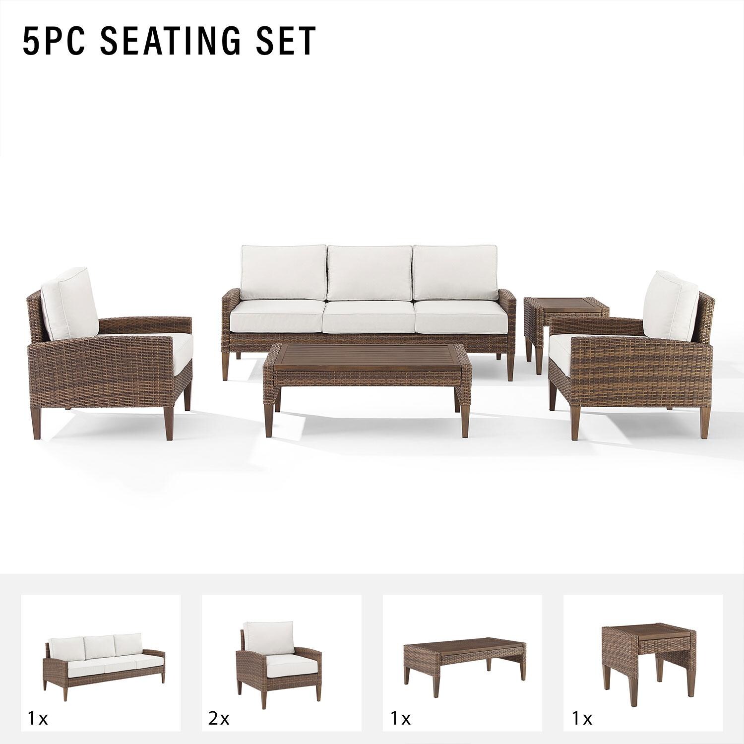 Ultimate Patio UP-92430BR-CR 5Pc Wicker Outdoor Sofa Patio Furniture Set in Creme - Included in Set (Sofa, Two Club Chairs, Middle Table, & Coffee Table) - Diagram thumbnail