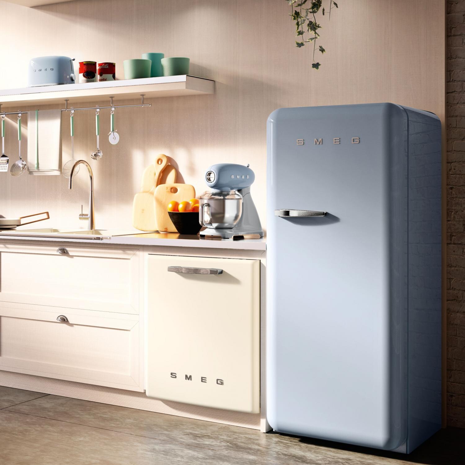 Smeg 9.22 Cu. Ft. Left Hinge Retro Style Refrigerator / Freezer Cream