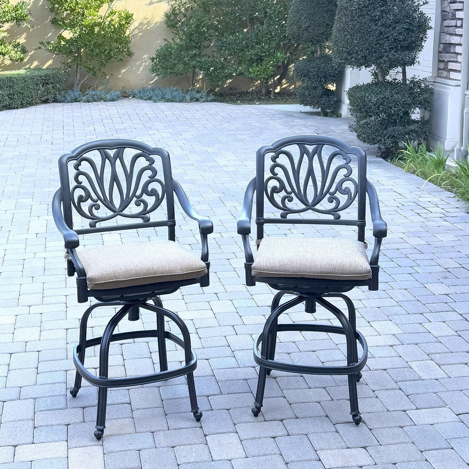 Elisabeth 2 Pc Cast Aluminum Counter Height Bar Stool Set in Antique Bronze/Beige by Darlee