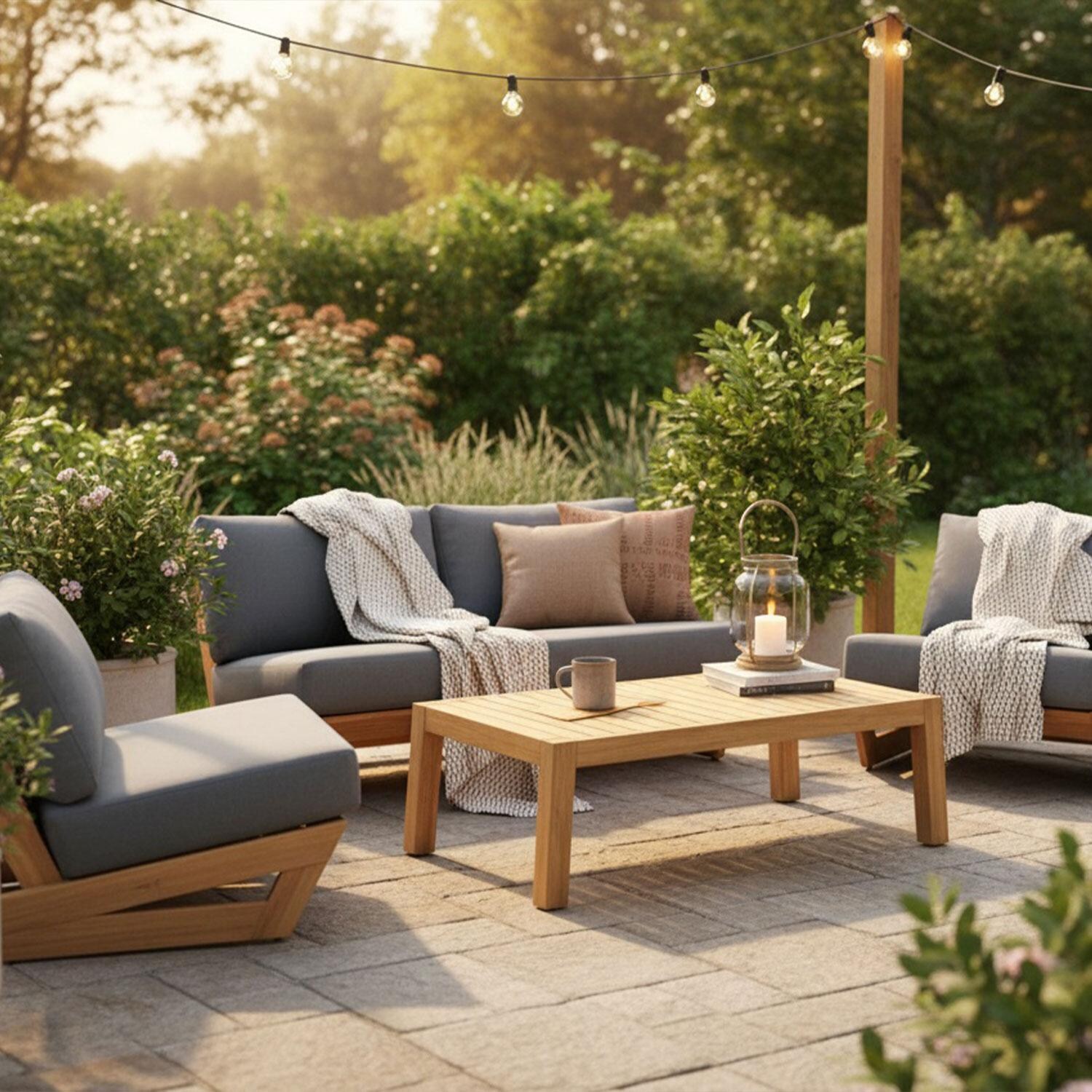 Willow Bay 4 Pc Teak Seating Set in Teak/Nurture Smoke by Lakeview Outdoor Designs