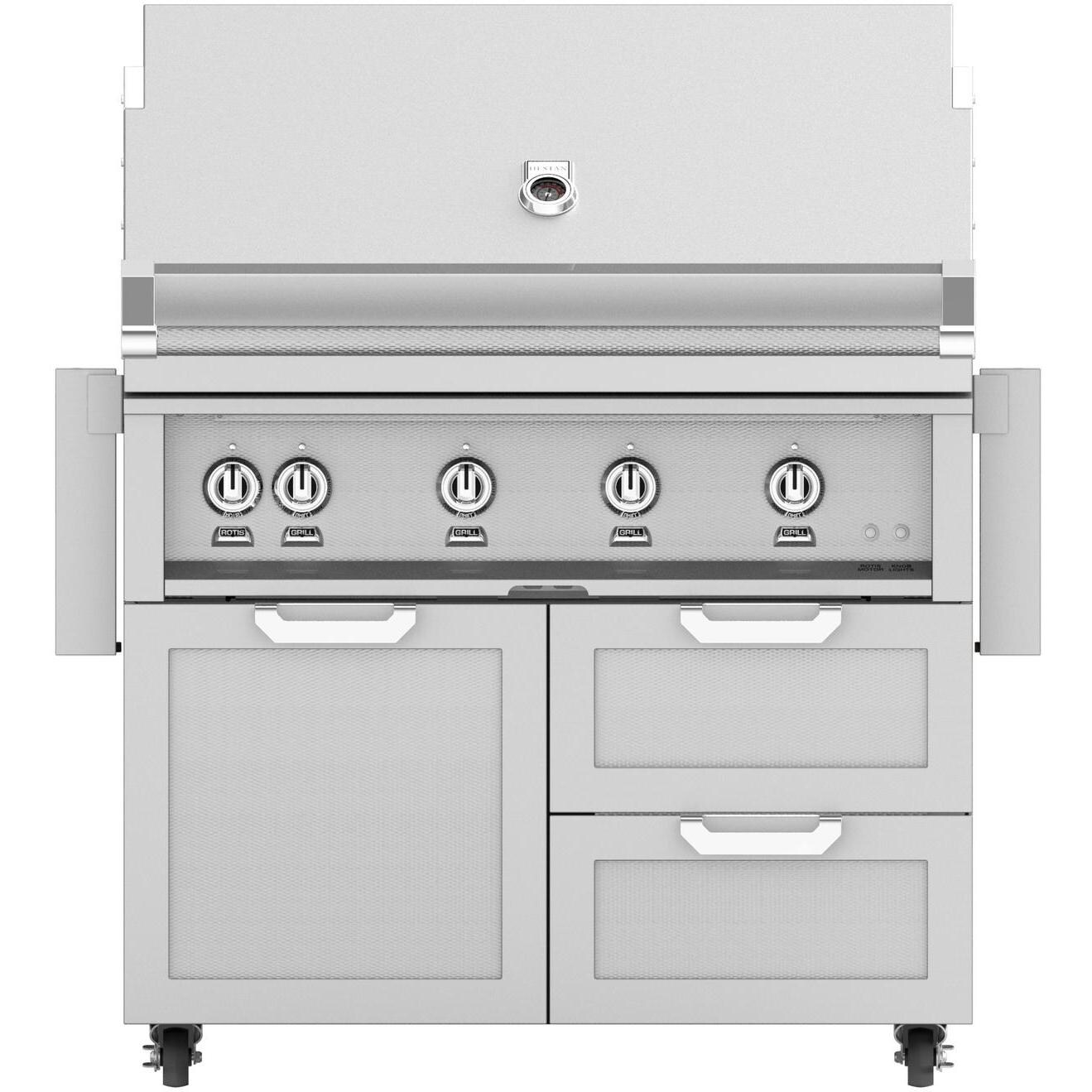 Hestan 42-Inch Freestanding Natural Gas Grill W/ All Infrared Burners & Rotisserie On Double Drawer & Door Tower Cart - Steeletto - GSBR42-NG-SS thumbnail
