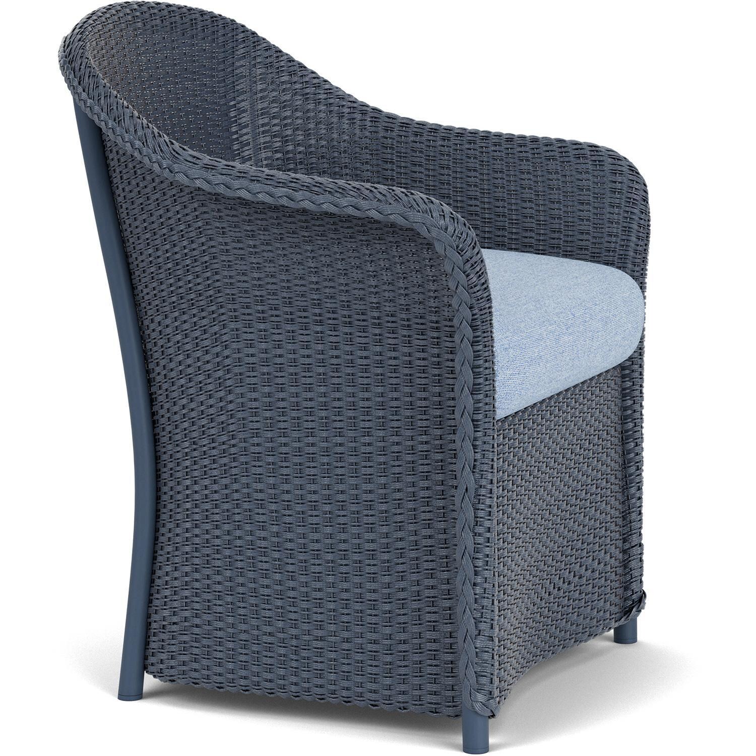 Lloyd Flanders Weekend Retreat Dining Armchair in Denim Blue Finish W/ Demo Skyway Fabric - Angled thumbnail