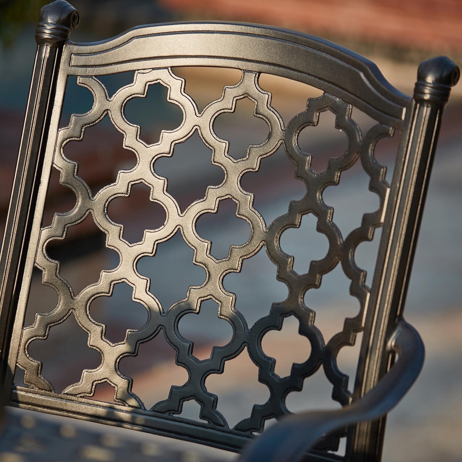 Madison 9 Pc Cast Aluminum Dining Set in Antique Bronze/Sesame by Darlee - Chair Back - Detail thumbnail