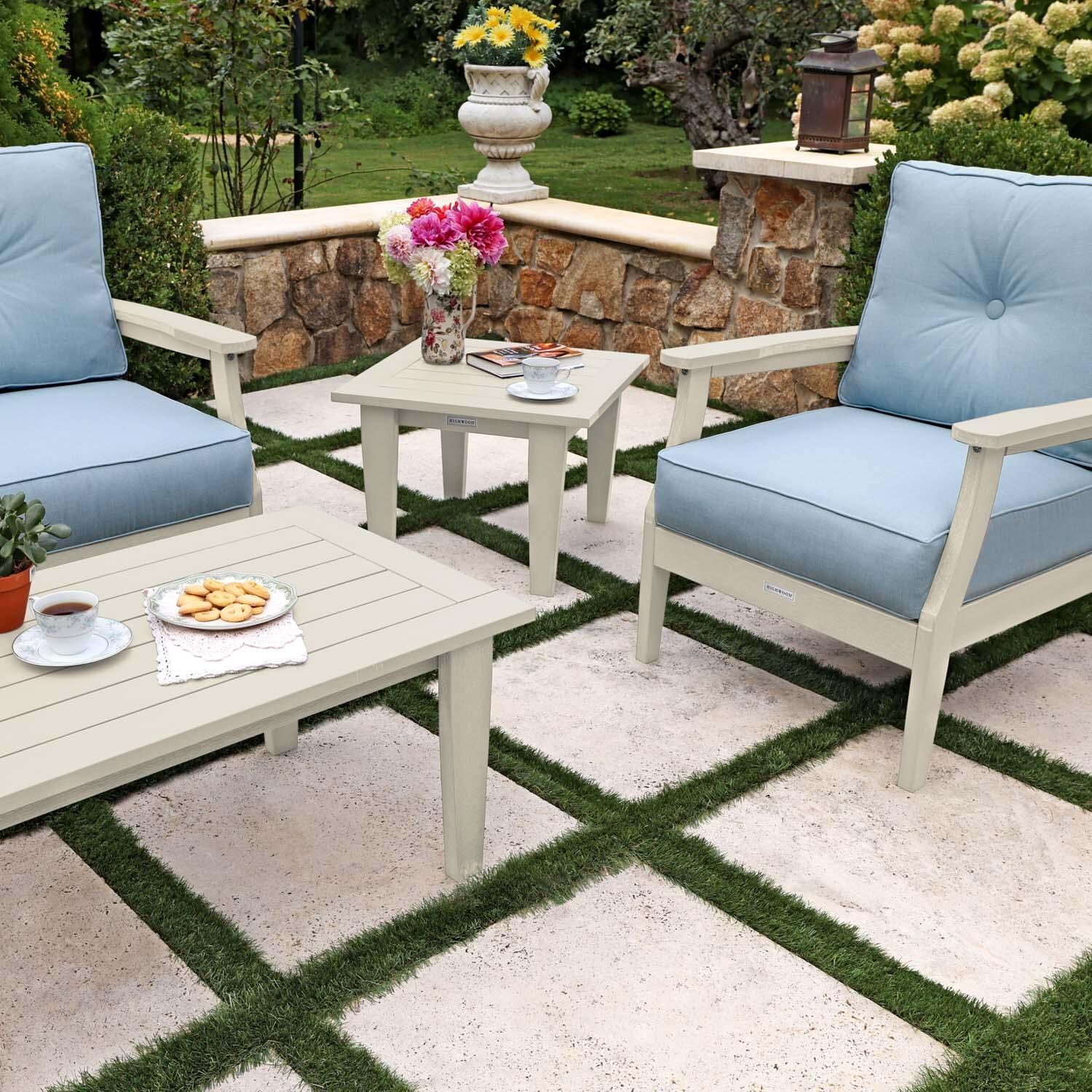 Blushing Bay 4 Pc Recycled Plastic Seating Set in Bliss Dew/Whitewash by Lakeview Outdoor Designs - Close Up End Table - Lifestyle thumbnail
