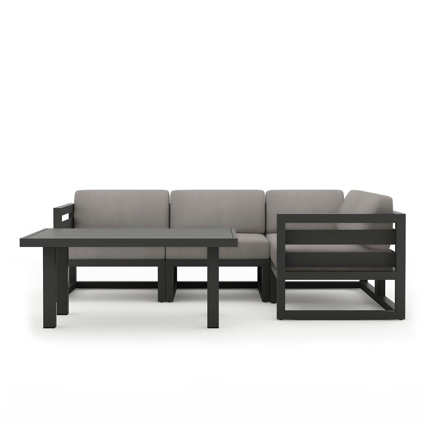 Misty Cove 5 Piece Sectional Set in Slate w/Chat Table & Canvas Charcoal Cushions by Lakeview - Complete Set - White Background thumbnail