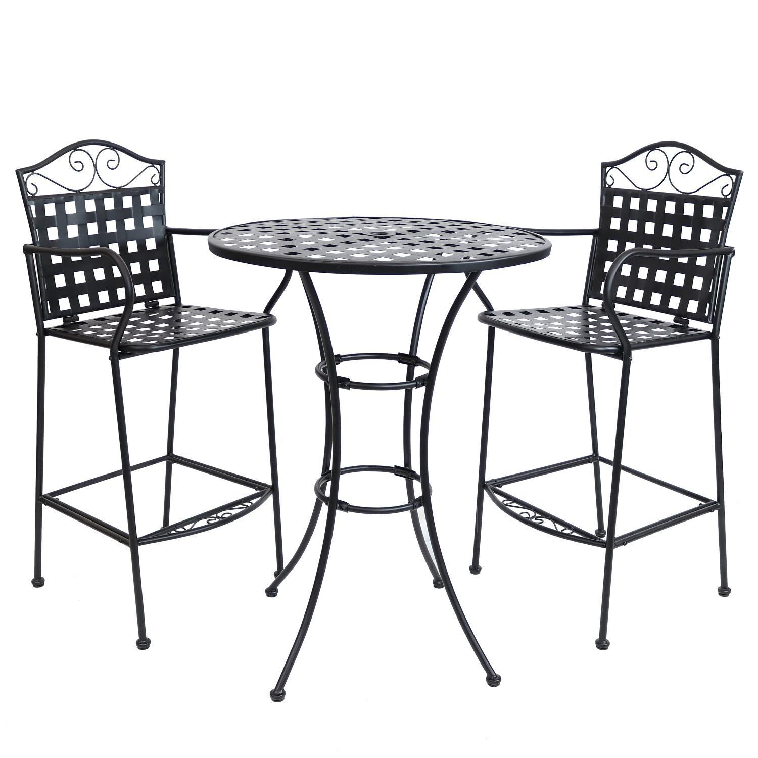 Ultimate Patio 3-Piece Wrought Iron Patio Bar Set With Scrolling Design - Black thumbnail