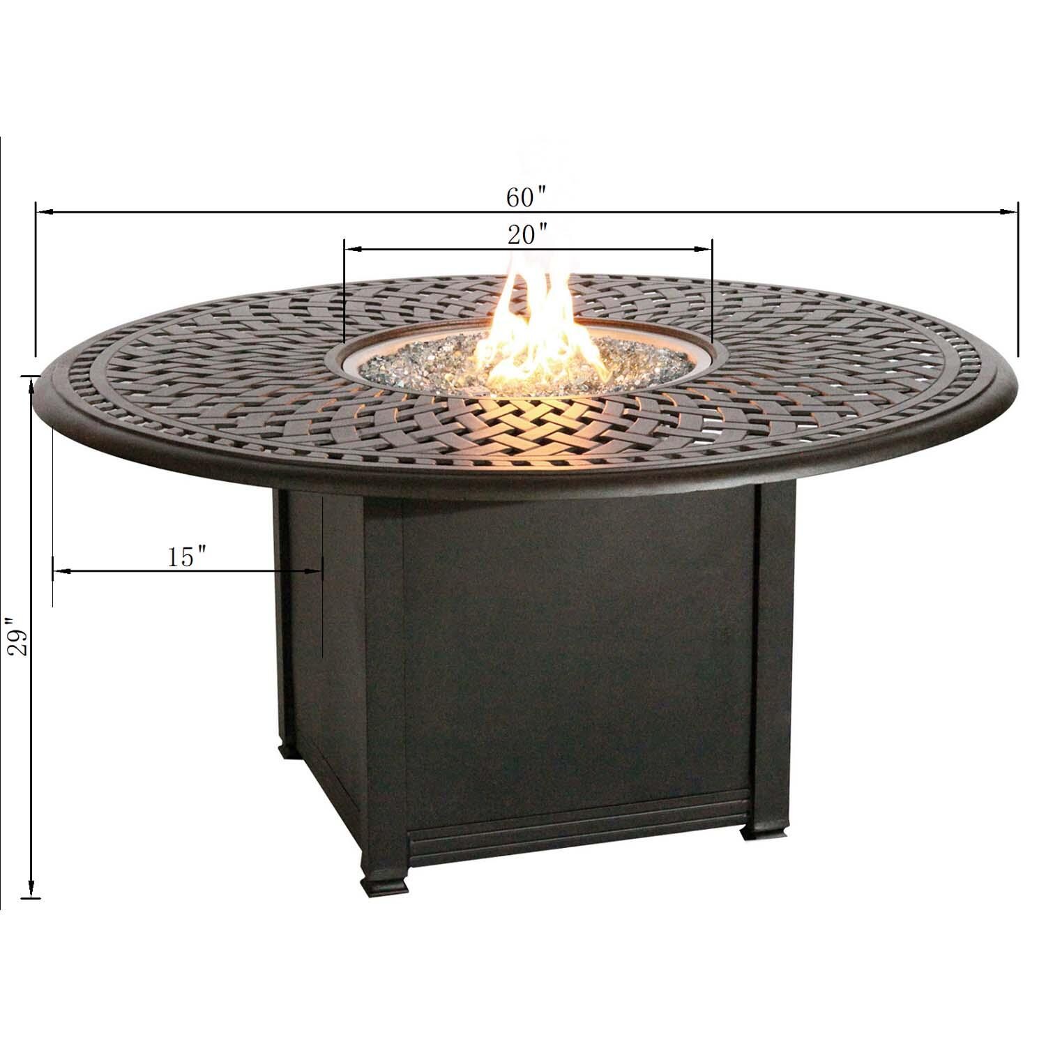 Signature 60-in Round Cast Aluminum Propane Fire Pit Dining Table in Antique Bronze by Darlee - Dimensional thumbnail