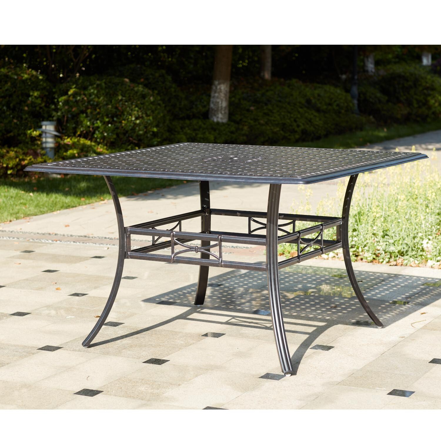 Darlee 201630-9PC-88WCH Ocean View 9 Piece Cast Aluminum Patio Bar Set W/ 60 Inch Square Counter Height Table & Sesame Cushions - Bar Table thumbnail