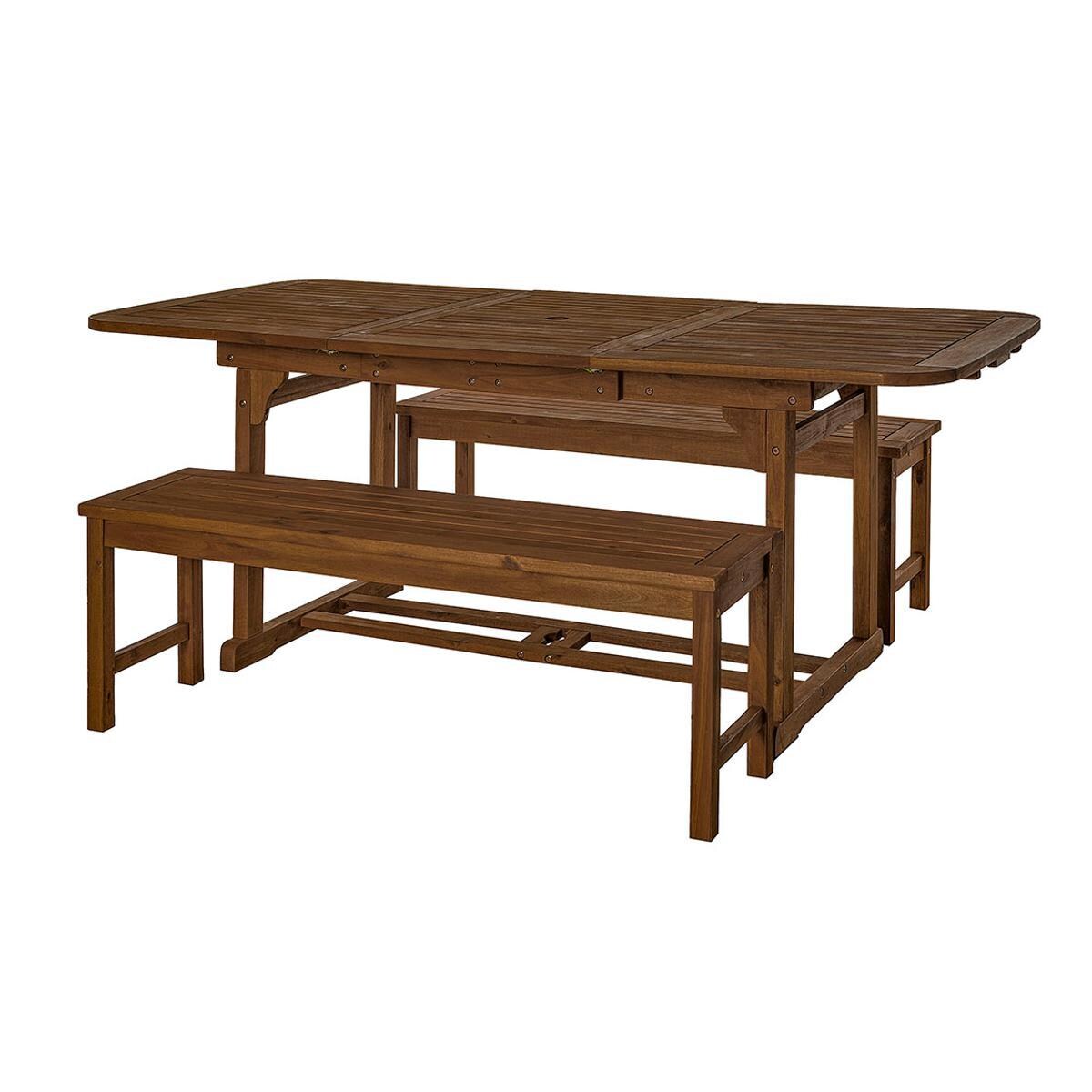 Ultimate Patio Horizon Way 3 Piece Dark Brown Acacia Patio Dining Set - Full Set Angled View thumbnail