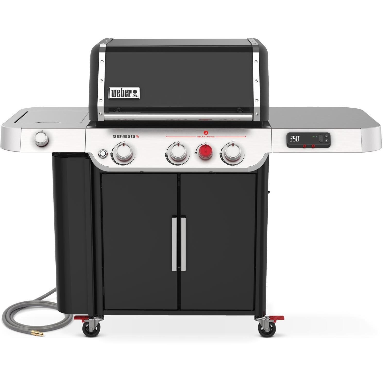 Weber GENESIS 37610001 EX-335 Natural Gas Smart Grill with Sear Burner & Side Burner - Black - Front View - White Background thumbnail