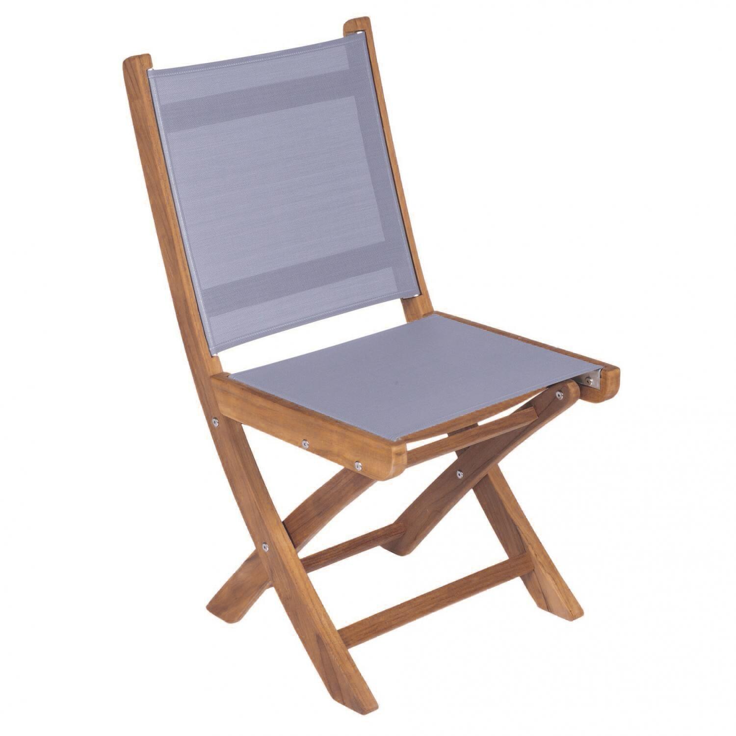 Royal Teak Collection SailMate Folding Teak Patio Dining Side Chair With Gray Sling thumbnail