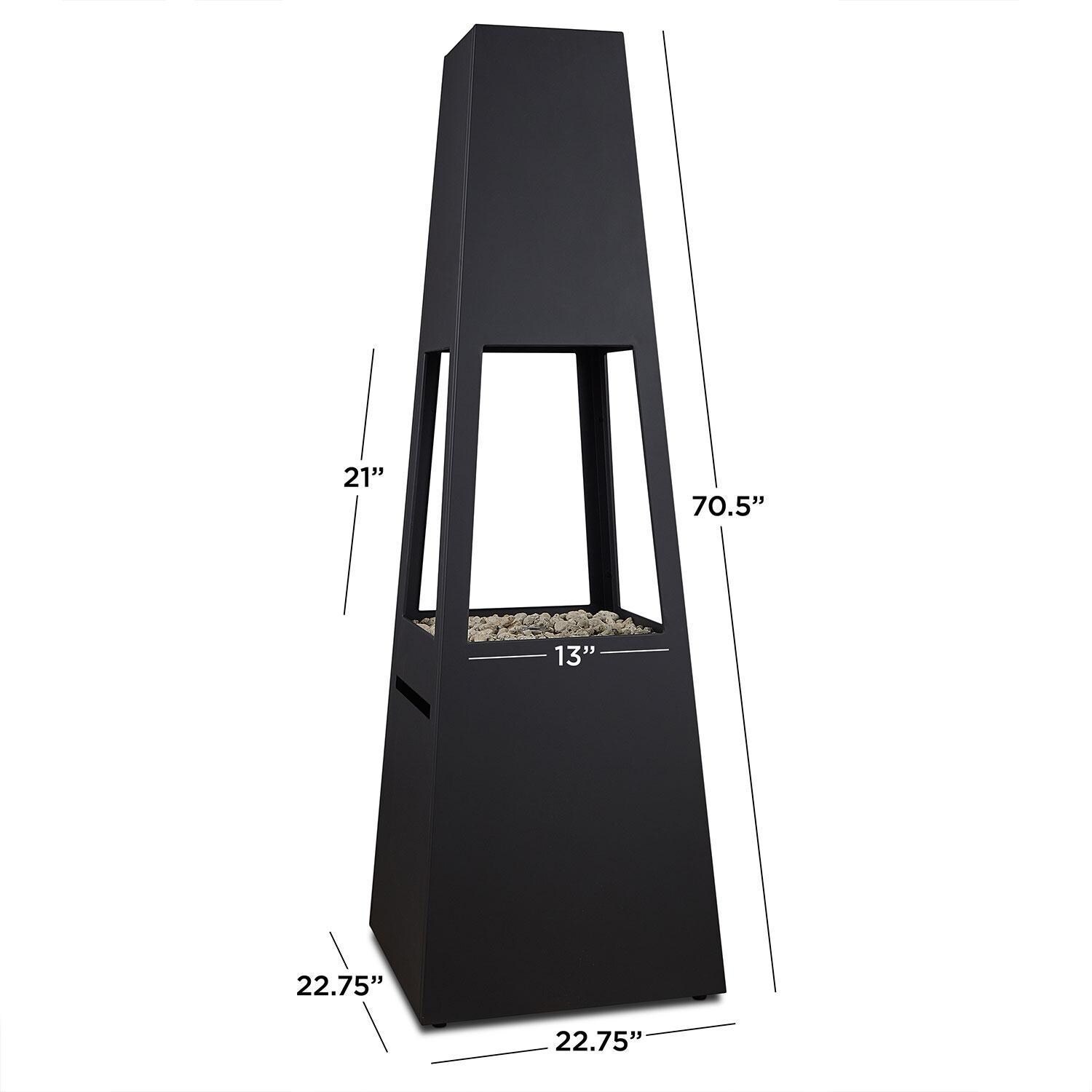 Metal Chiminea 70 Inch Square Fire Pit W/ Hidden Propane Tank in Black by Lakeview Outdoor Designs - Diagram - Dimensional thumbnail