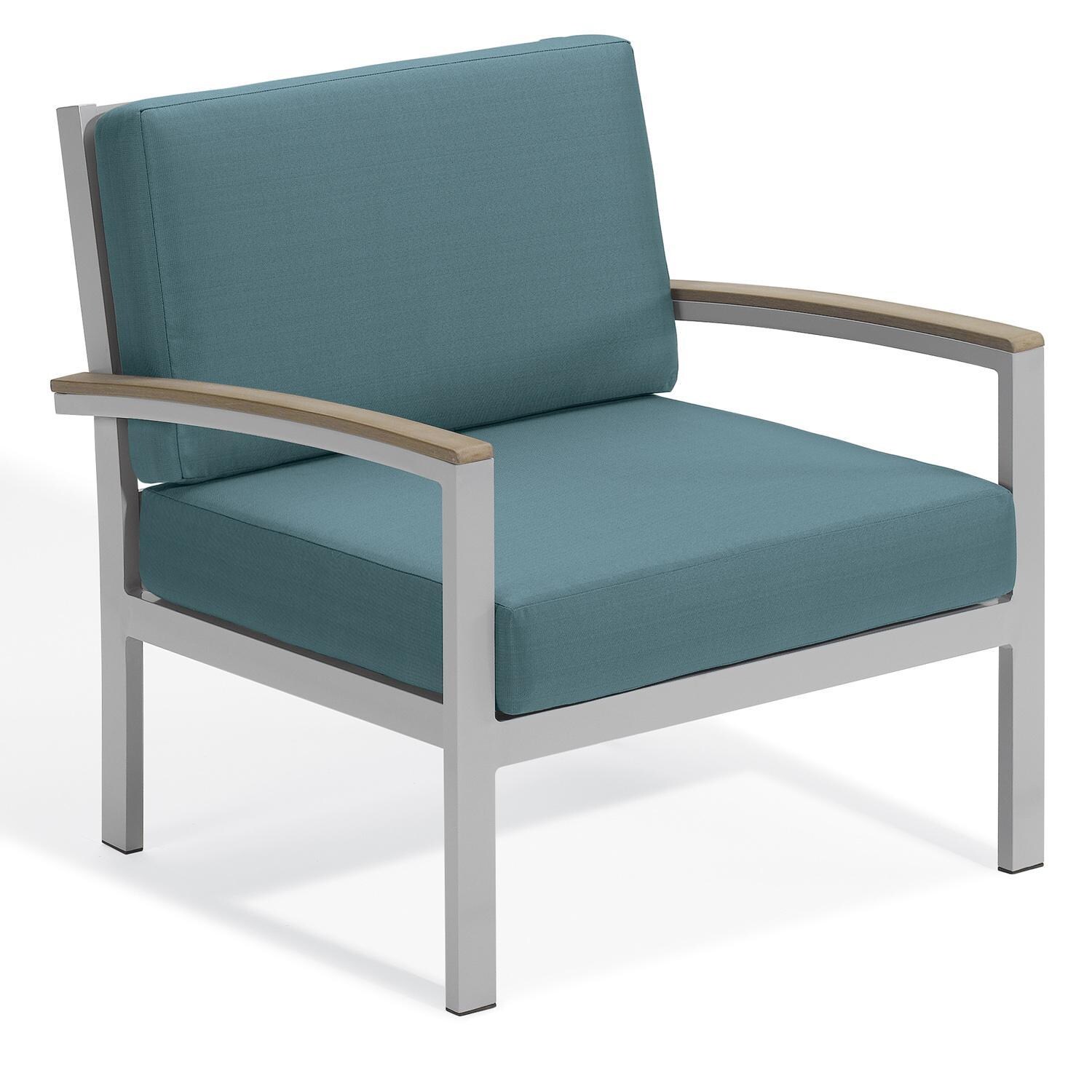 Travira Aluminum Club Chair W/ Vintage Tekwood Arm Caps in Flint/Ice Blue By Oxford Garden
