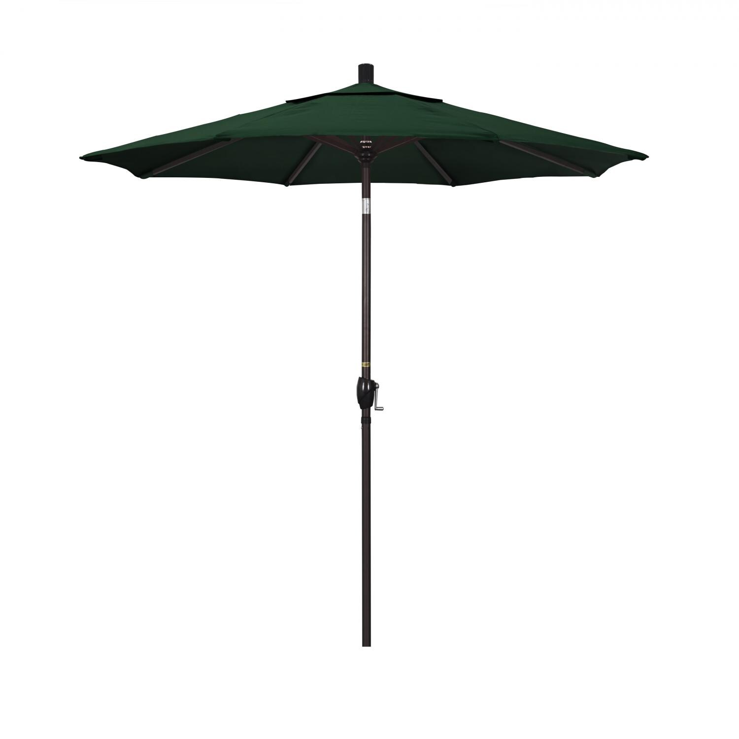 California Umbrella 7.5 Ft Octagonal Aluminum Push Button Tilt Patio Umbrella W/ Crank Lift & Aluminum Ribs - Bronze Frame / Olefin Hunter Green Canopy thumbnail