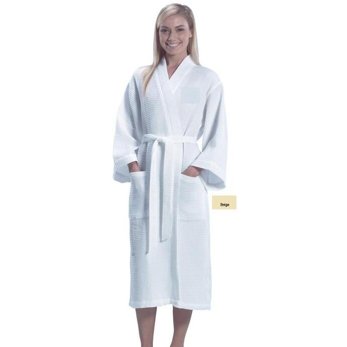 Terry Town Waffle Weave Kimono Robe One Size Fits Most - Beige