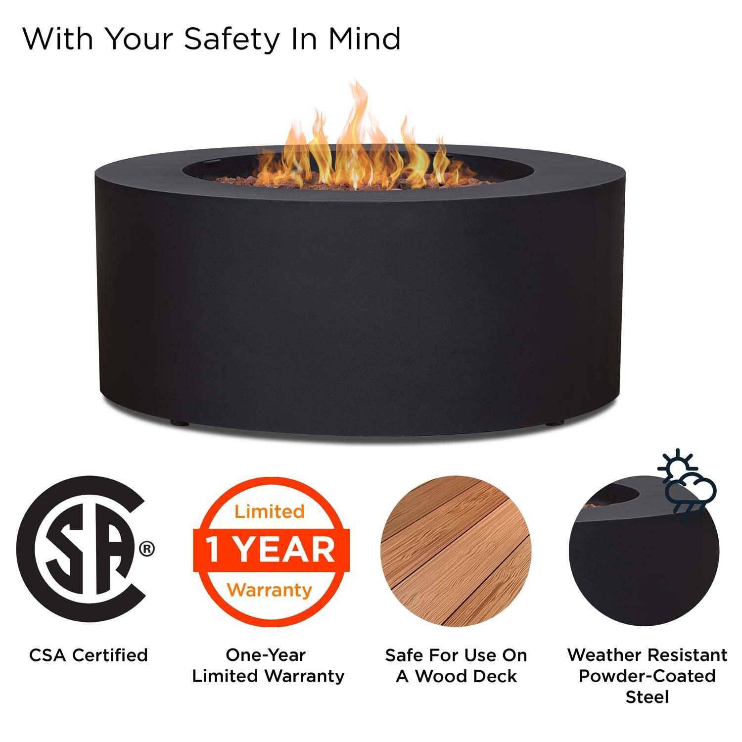 Elysian 4 Pc Powder Coated Steel 36 Inch Round Fire Pit in Black by Lakeview - Safety - White Background thumbnail