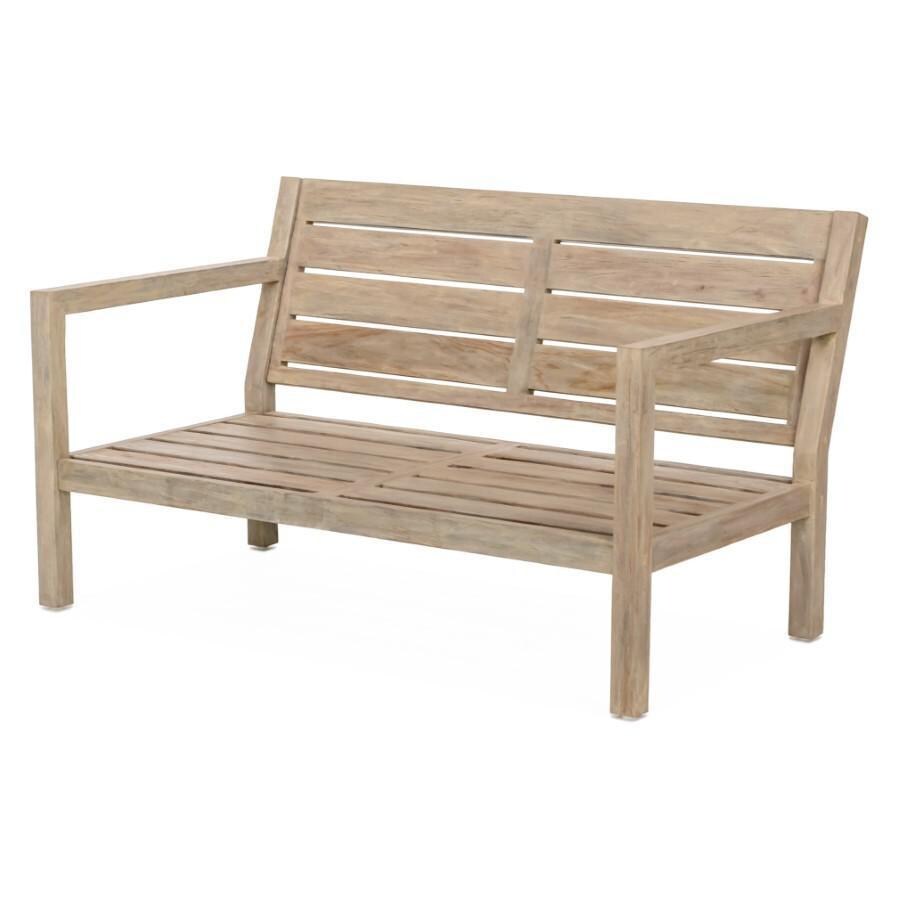Teak + Table Monday Brushed Teak Patio Loveseat in Sand - Angled Frame - White Background thumbnail