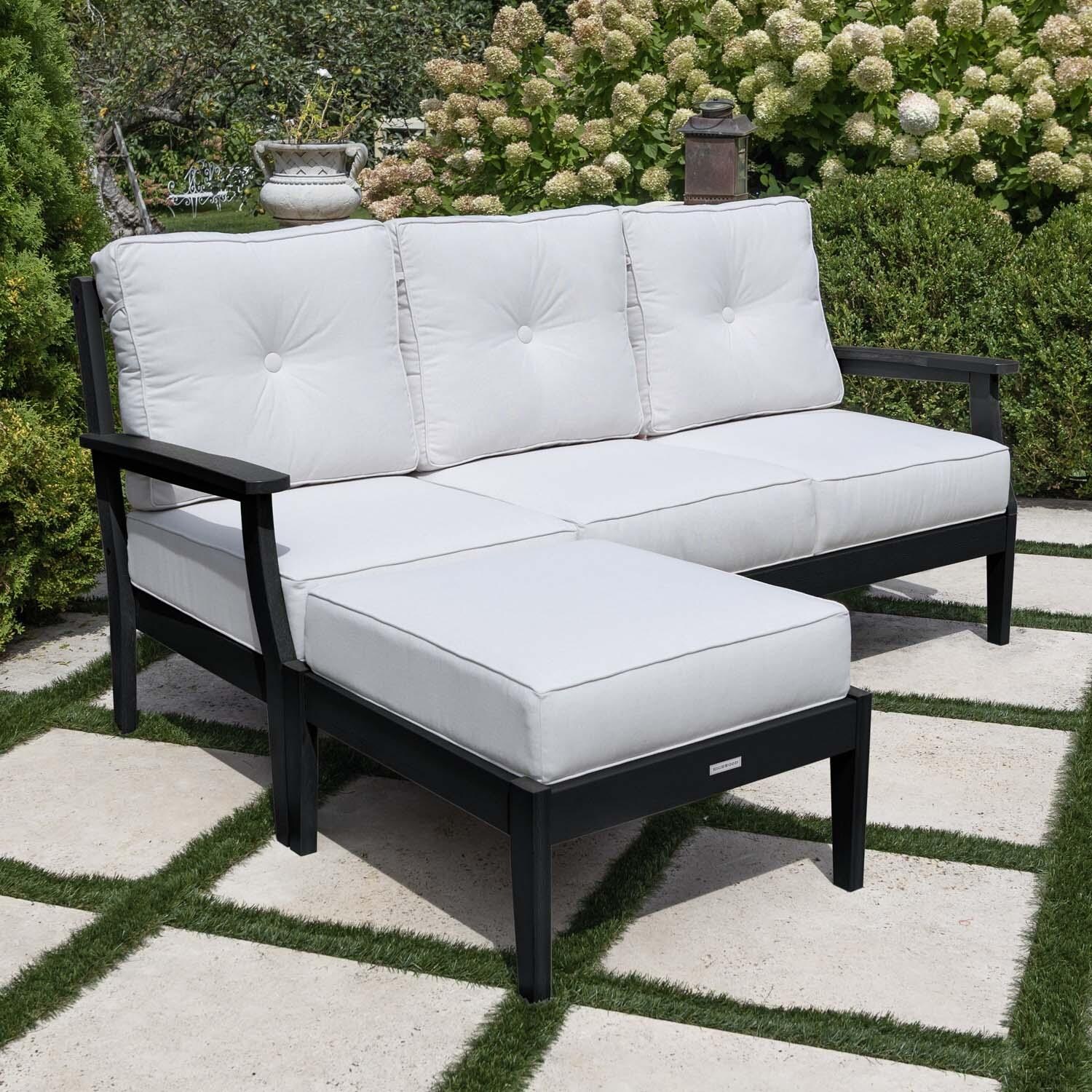 Blushing Bay 2 Pc Recycled Plastic Seating Set in Bliss Linen/Black by Lakeview Outdoor Designs - Angled View - Lifestyle thumbnail