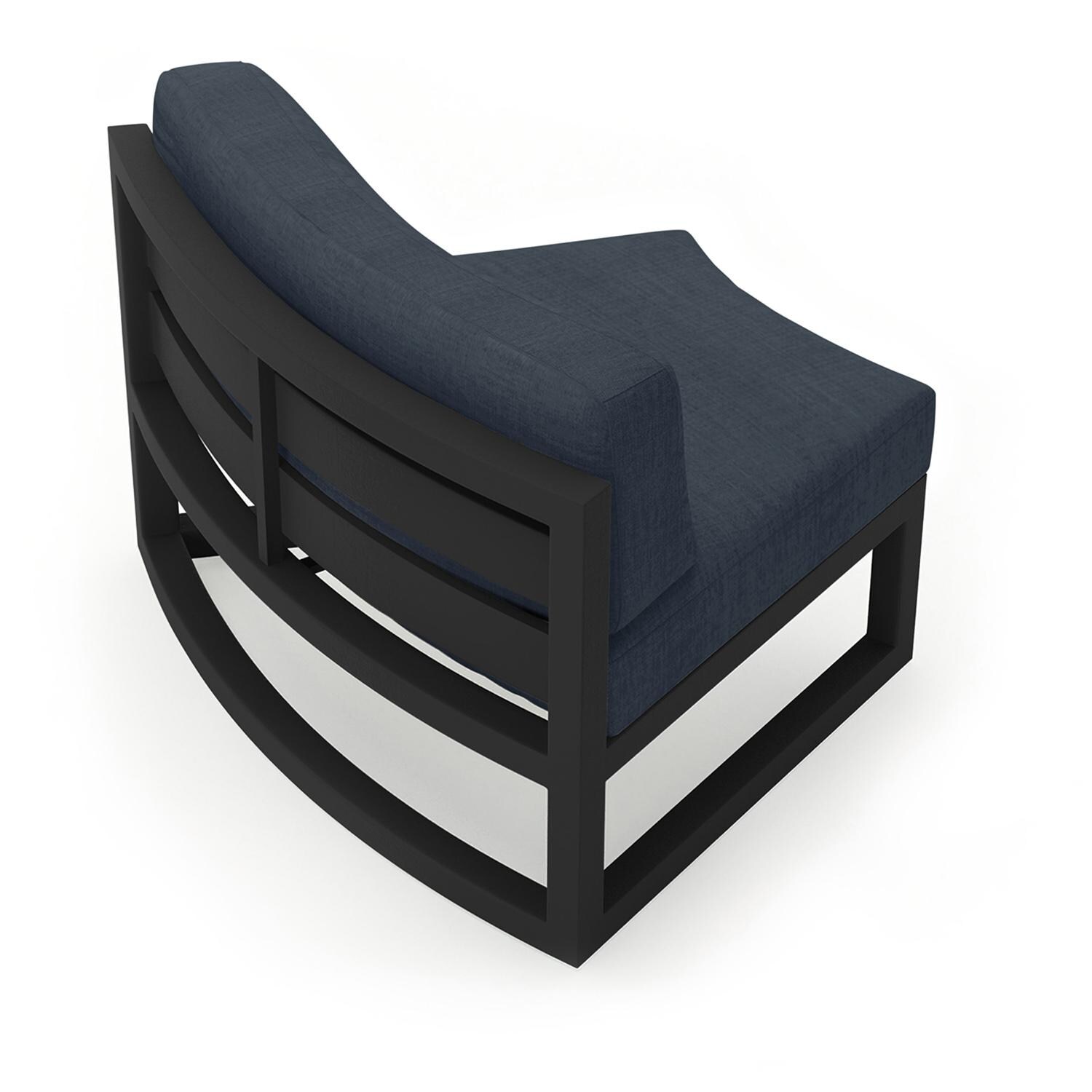 Lakeview MSTYCV-BK-CRVS-IN Misty Cove 2 Pc Aluminum Curve Club Chair in Black w/Spectrum Indigo Cushions by Lakeview Outdoor Designs - Angled Back - White Background thumbnail