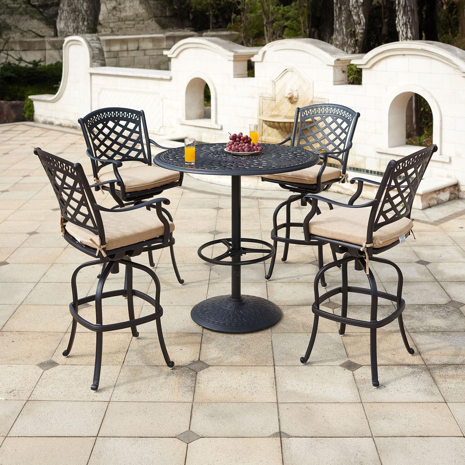 Darlee Sedona 5 Piece Cast Aluminum Patio Bar Set W/ 42 Inch Round Table - Lifestyle thumbnail