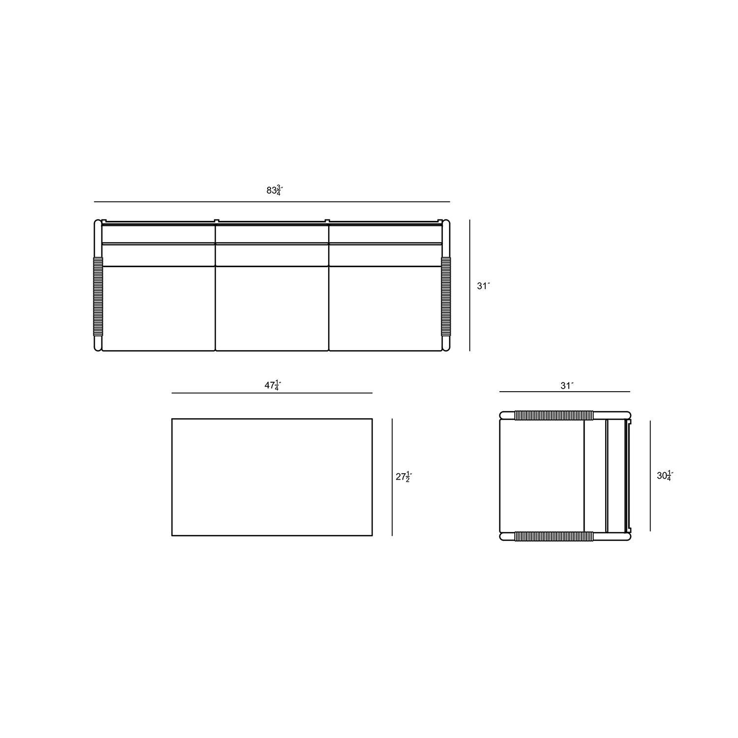 Lakeview AVEBAY-BK-CO-SET130-IN Avenue Bay Black/Carbon 3 Pc Sofa Set - Spectrum Indigo - Bottom Dimensions - Diagram thumbnail