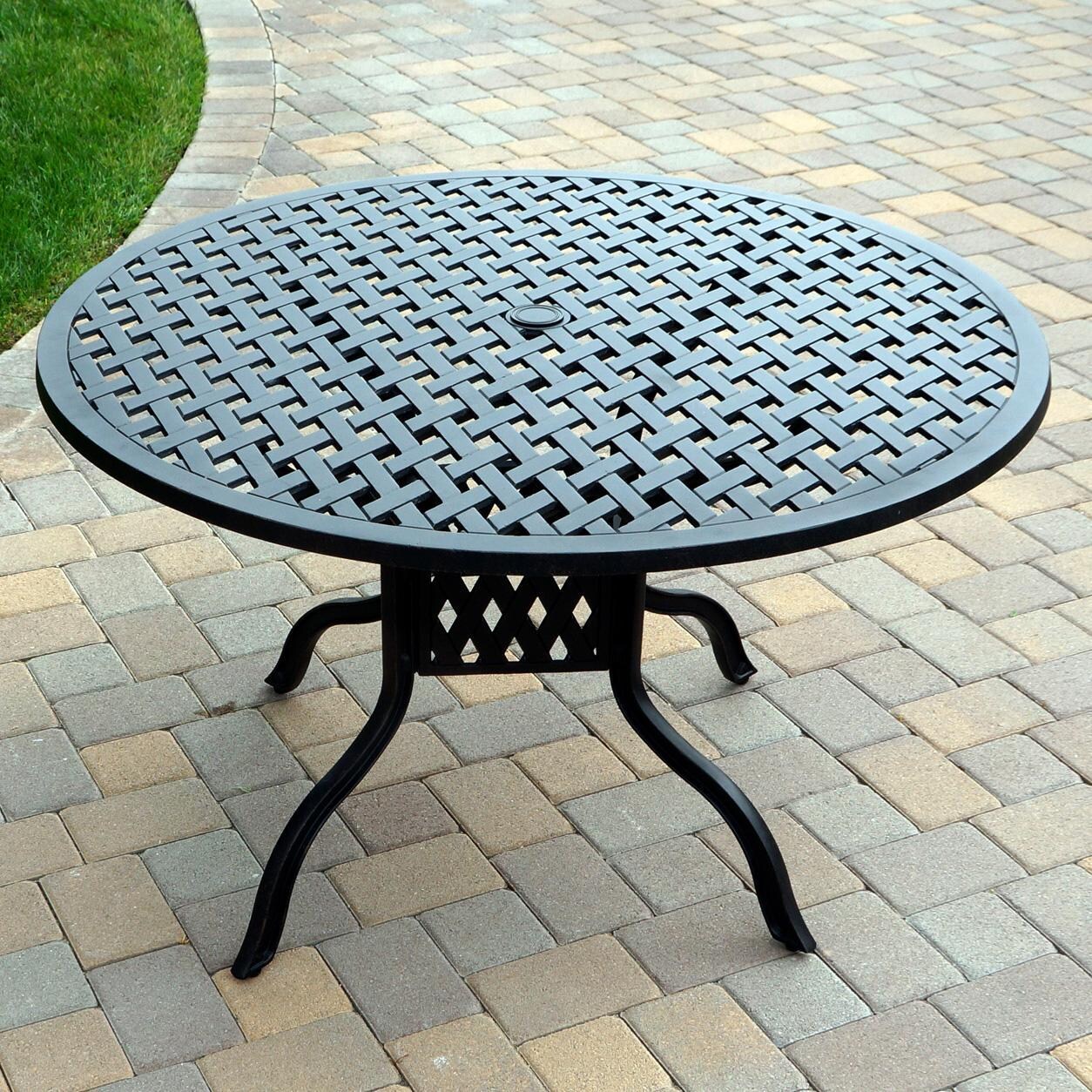 Darlee Nassau 5-Piece Patio Swivel Rocker Dining Set with Sky Blue Cushions and 48 Inch Round Dining Table - Table - Lifestyle thumbnail