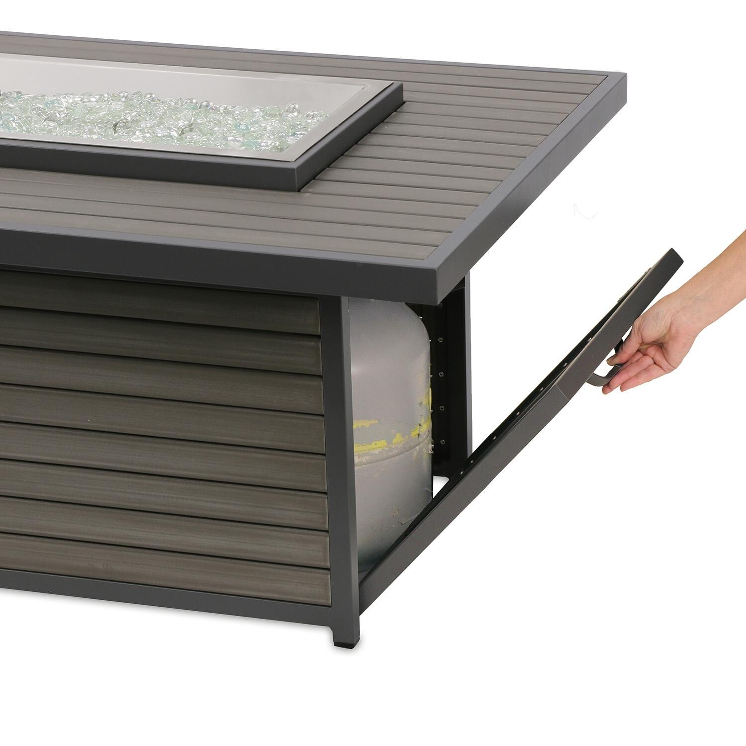 Revere 61-in Linear Natural Gas Fire Pit Table in Taupe by Lakeview Outdoor Designs (Ships Propane w/ Conversion Kit) - Storage - Detail thumbnail