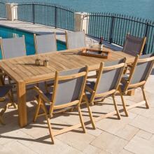 Florida 9 Piece Teak Patio Dining Set W/ 94 X 44 Inch Rectangular Table By Royal Teak Collection - Gray Sling