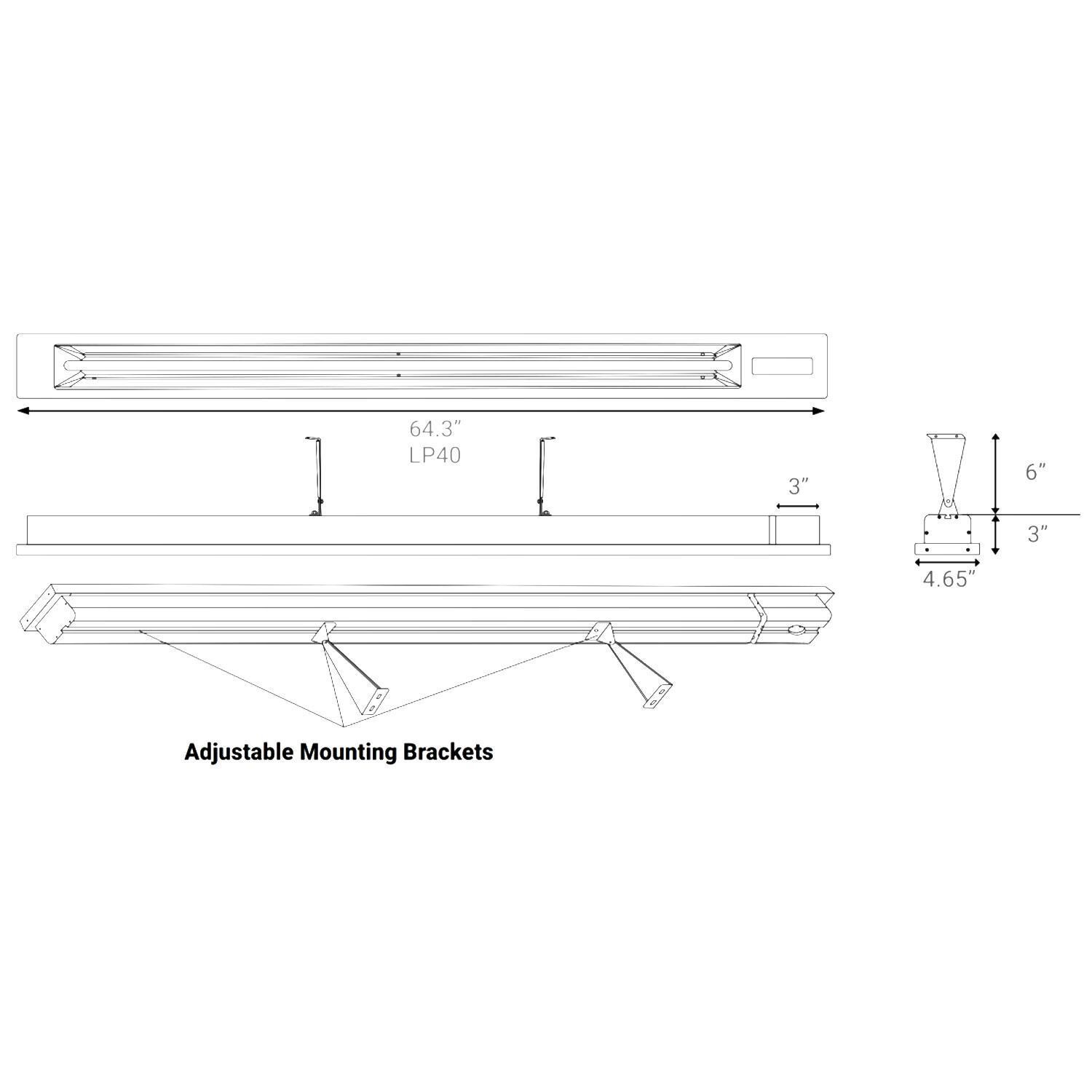 Eurofase LP40240B 4000 Watt Low Profile Electric Marine Grade 240V Infrared Single Element Heater - Dimensional thumbnail