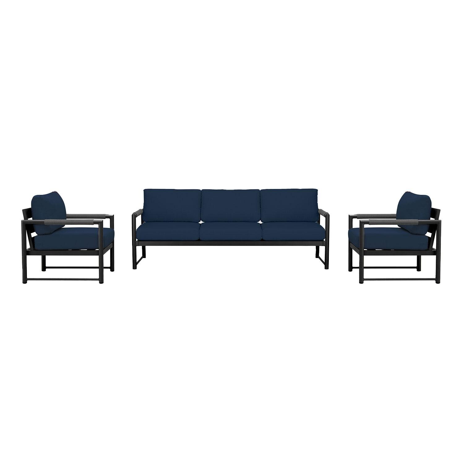 Lakeview AVEBAY-BK-CO-SET141-IN Avenue Bay Black/Carbon 3 Pc Sofa Club Chair Set - Spectrum Indigo - Display - White Background thumbnail
