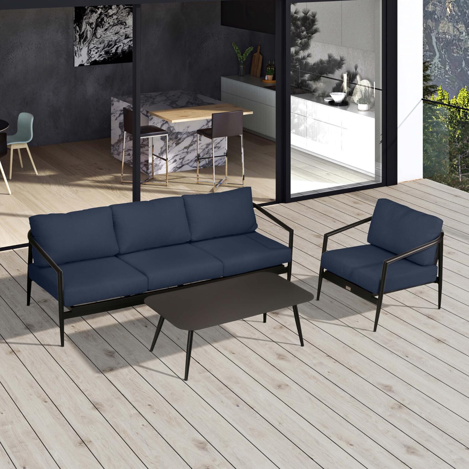 Lakeview Midnight Cove 3 Pc Aluminum Sofa Seating Set in Black/Carbon/Spectrum Indigo - Top - Lifestyle thumbnail
