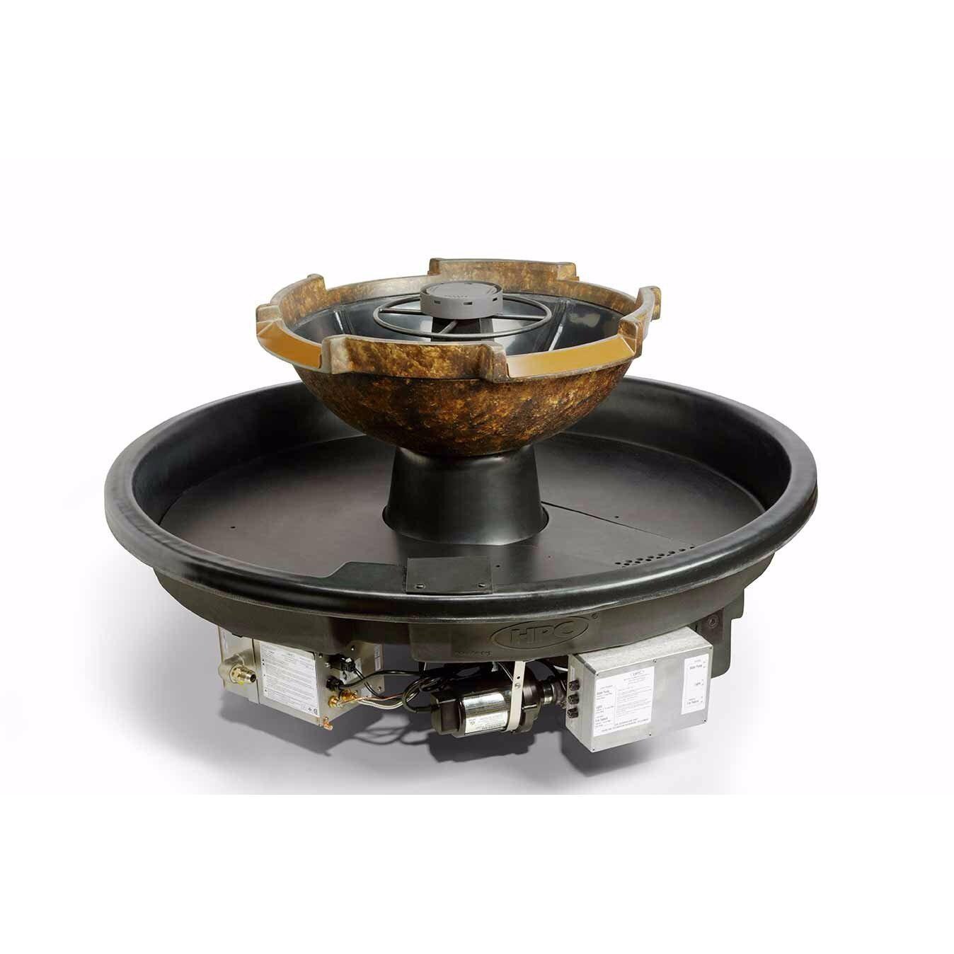 HPC H2Onfire 52-Inch Natural Gas Fire On Water Feature W/ Round Burnt Sienna Concrete 4-Scupper Fire On Water Bowl - Electronic Ignition - 120VAC