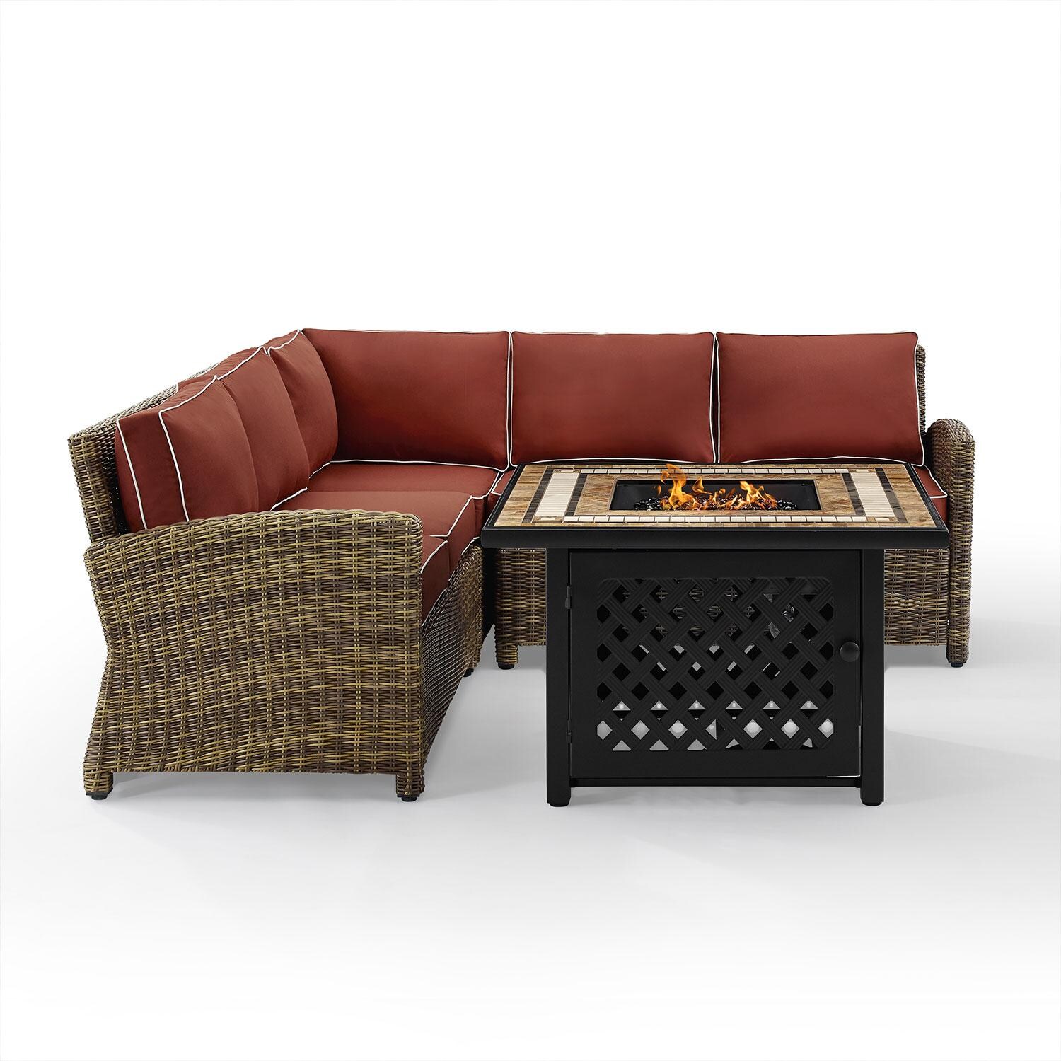 Ultimate Patio UP-92390-SG 4Pc Wicker Outdoor Sectional Set W/ Fire Table in Sangria - Display - White Background thumbnail