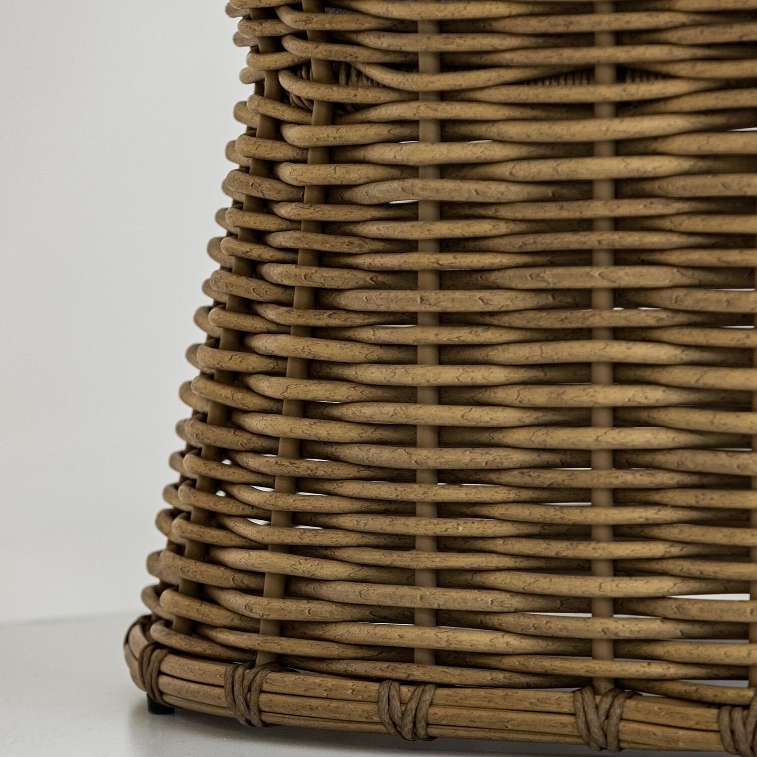 Playa Resin Wicker Dining Arm Chair in Medium Wood/Soothe Pearl by Sunset West - Base Wicker - Detail thumbnail