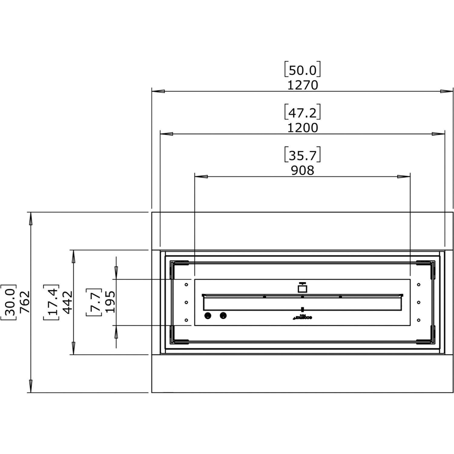 EcoSmart Fire ESF.O.CMO.50.NA.G Cosmo 50 Inch Stainless Steel Burner Rectangle Concrete Gas Pit Table in Natural Concrete - Line Drawing From Above - Dimensional thumbnail