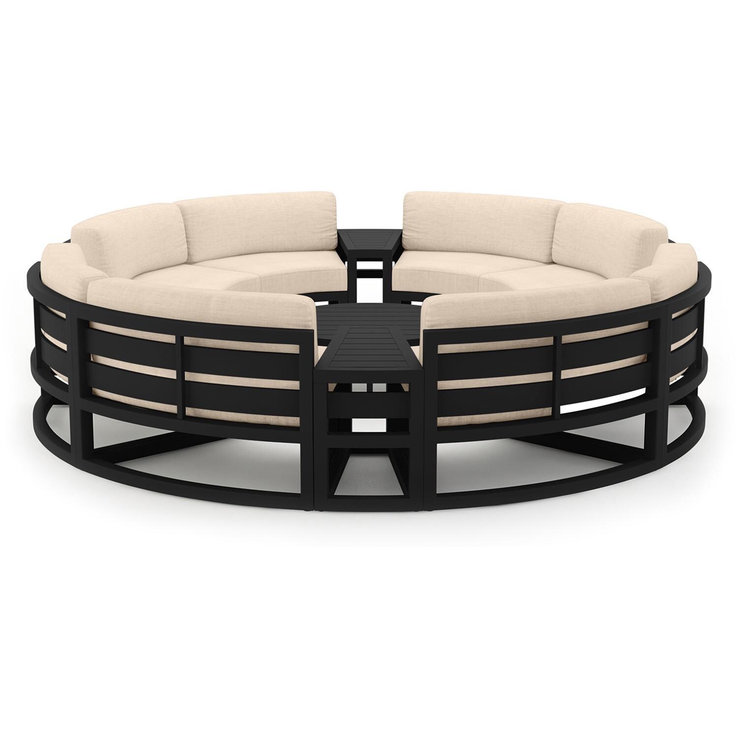 Lakeview MSTYCV-BK-7CSEC-CF Misty Cove 7 Pc Aluminum Curve Sectional Set in Black w/Coffee Table & Canvas Flax Cushions by Lakeview Outdoor Designs - Set - White Background thumbnail