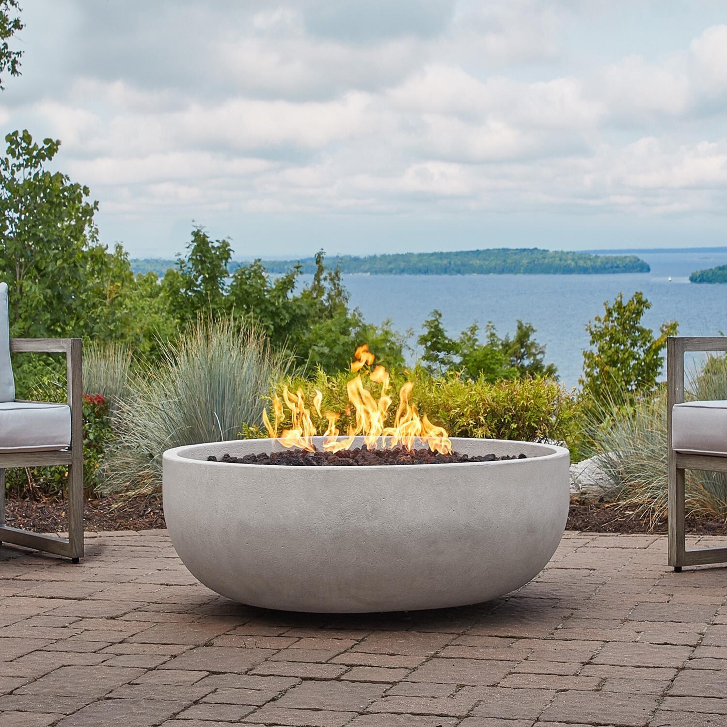 Grand Lake 522NG-FOG 38 Inch Round Concrete Natural Gas Fire Bowl in Fog by BBQGuys Signature - Display - White Background thumbnail