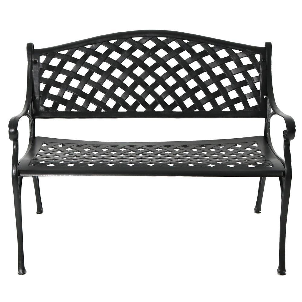 Ultimate Patio 2-Person Checkered Cast Aluminum Metal Garden Bench - Front View thumbnail