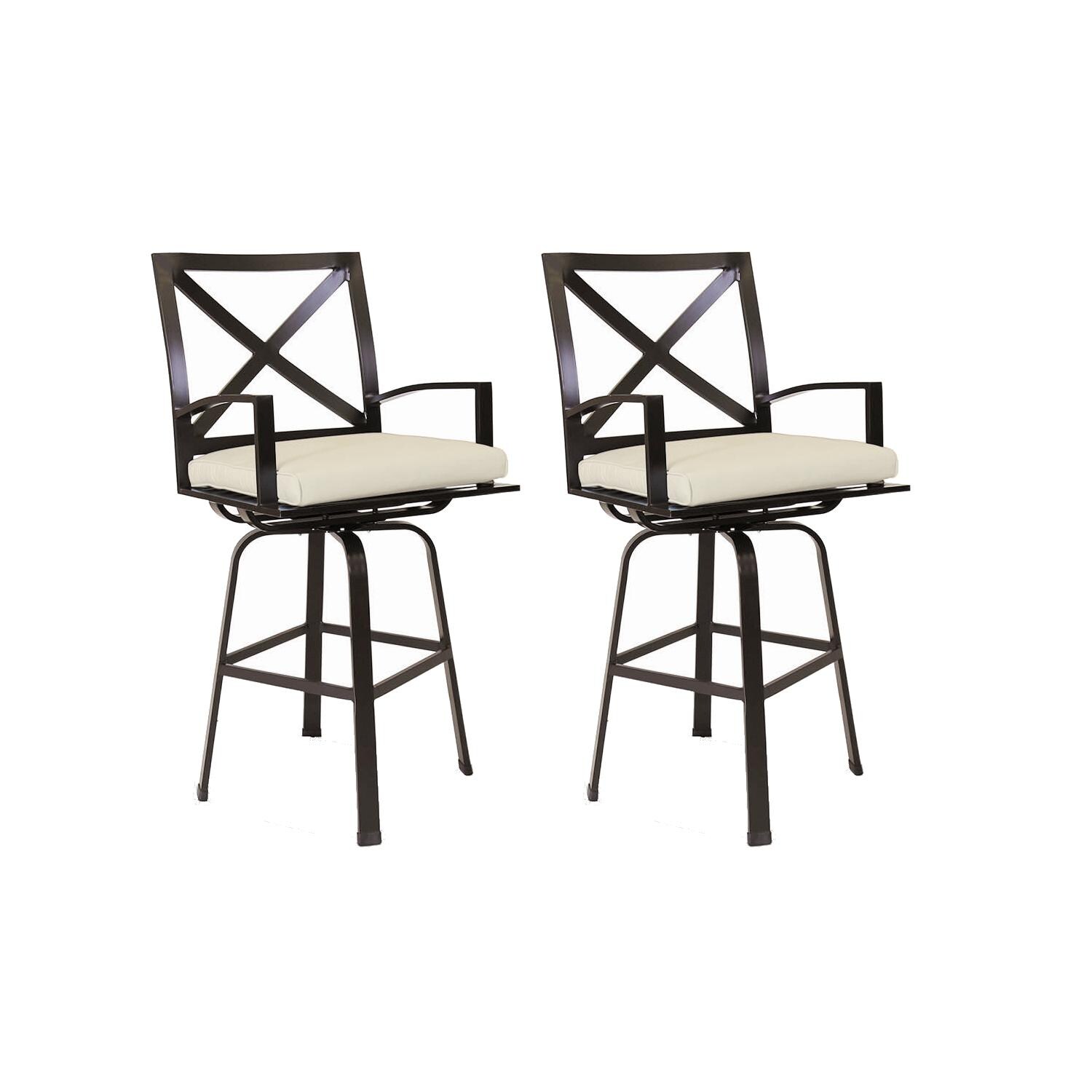 La Jolla 2 Piece Aluminum Patio Counter Height Swivel Bar Stool Set W/ Sunbrella Canvas Flax Cushions By Sunset West thumbnail