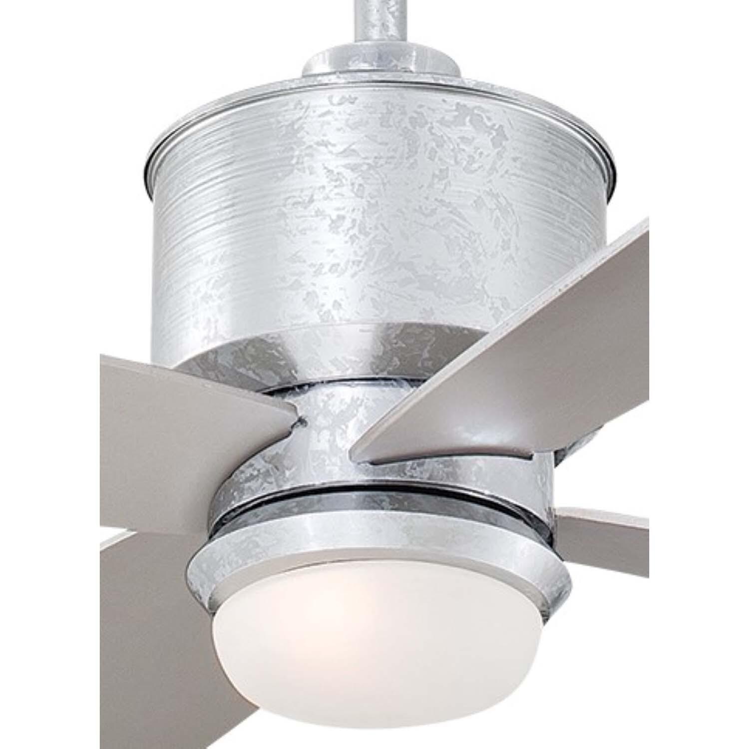 Minka-Aire F734L-GL Strata 52-Inch 4-Blade LED Ceiling Fan in a Galvanized Finish w/ Silver Blades & Etched Opal Glass - Closeup thumbnail