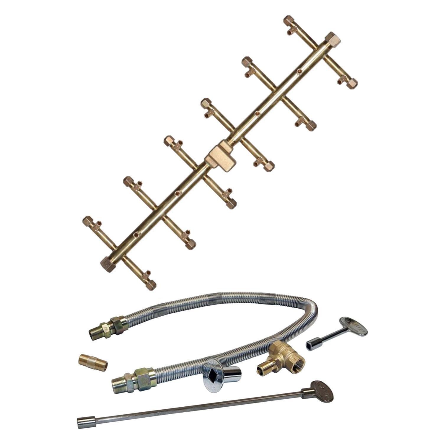 Warming Trends 22 3/4 X 7 Tree-Style Brass Natural Gas/Propane Burner & Flex Line Kit - White Background thumbnail