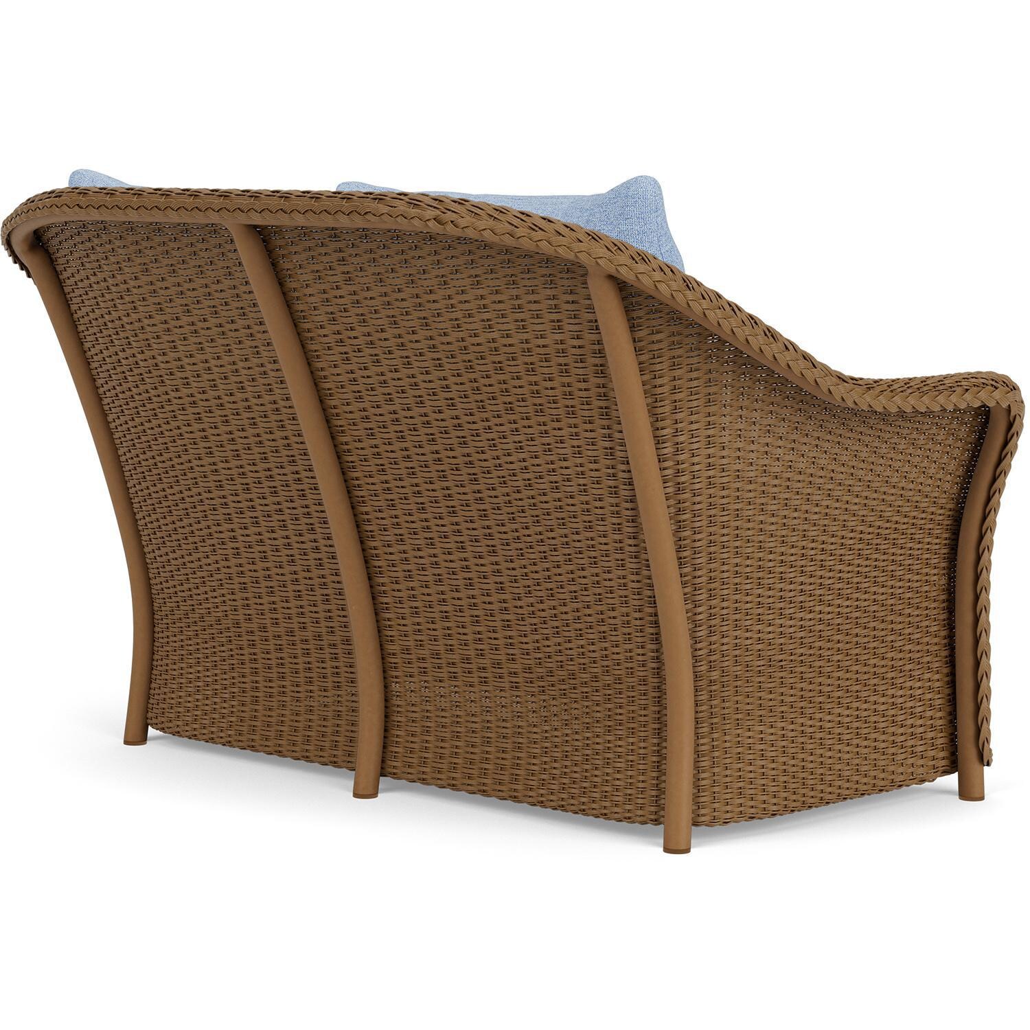 Lloyd Flanders Weekend Retreat Loveseat in Hickory Finish W/ Demo Skyway Fabric - Back Right thumbnail