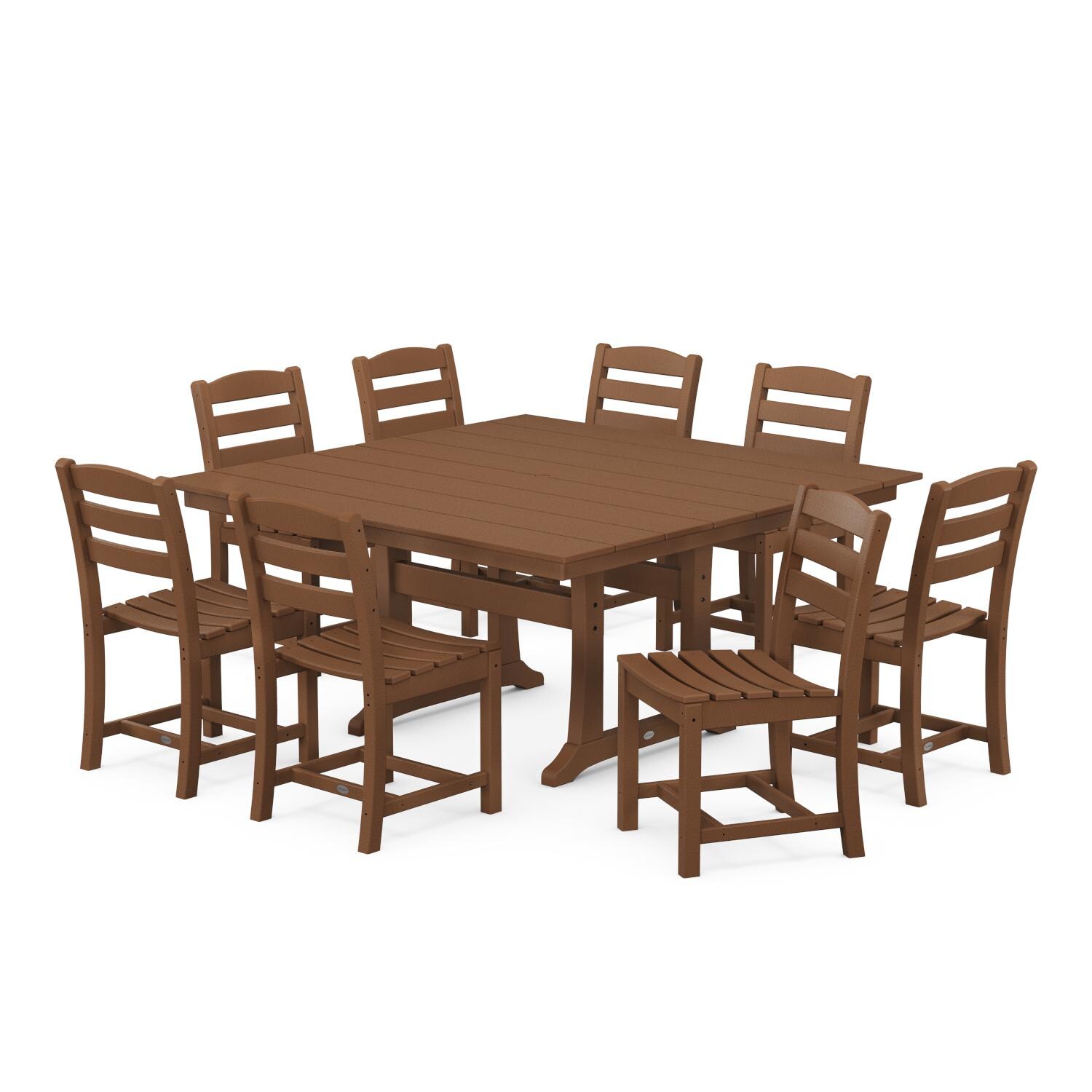 POLYWOOD La Casa Cafe 9 Piece Farmhouse Trestle Dining Set - Teak